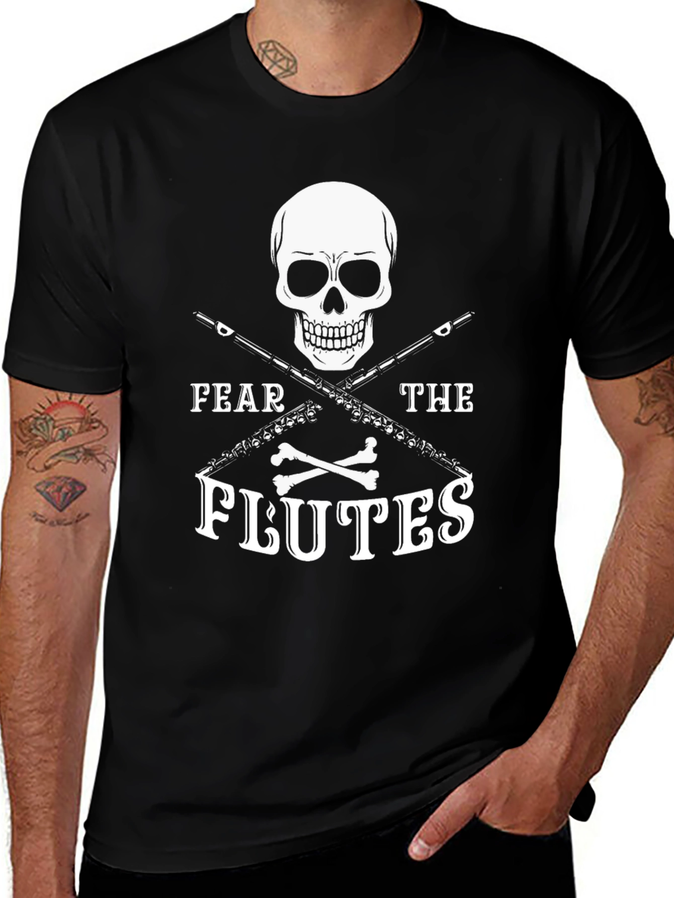 Variant 7 of Fear the Flutes T-Shirt - Skull & Crossbones Design