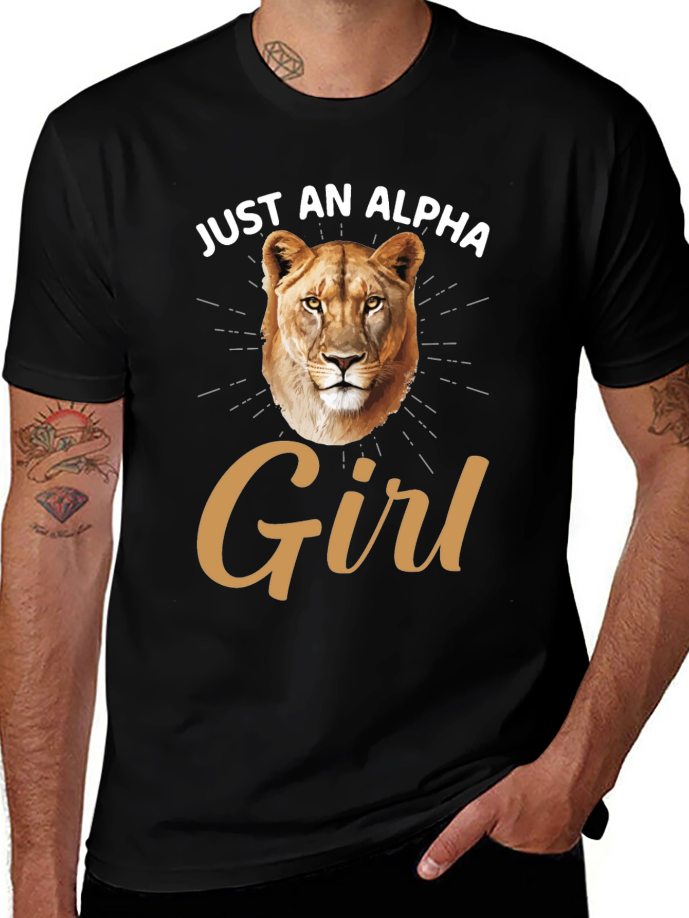 Variant 21 of Just an Alpha Girl T-Shirt Lion Graphic Black Tee