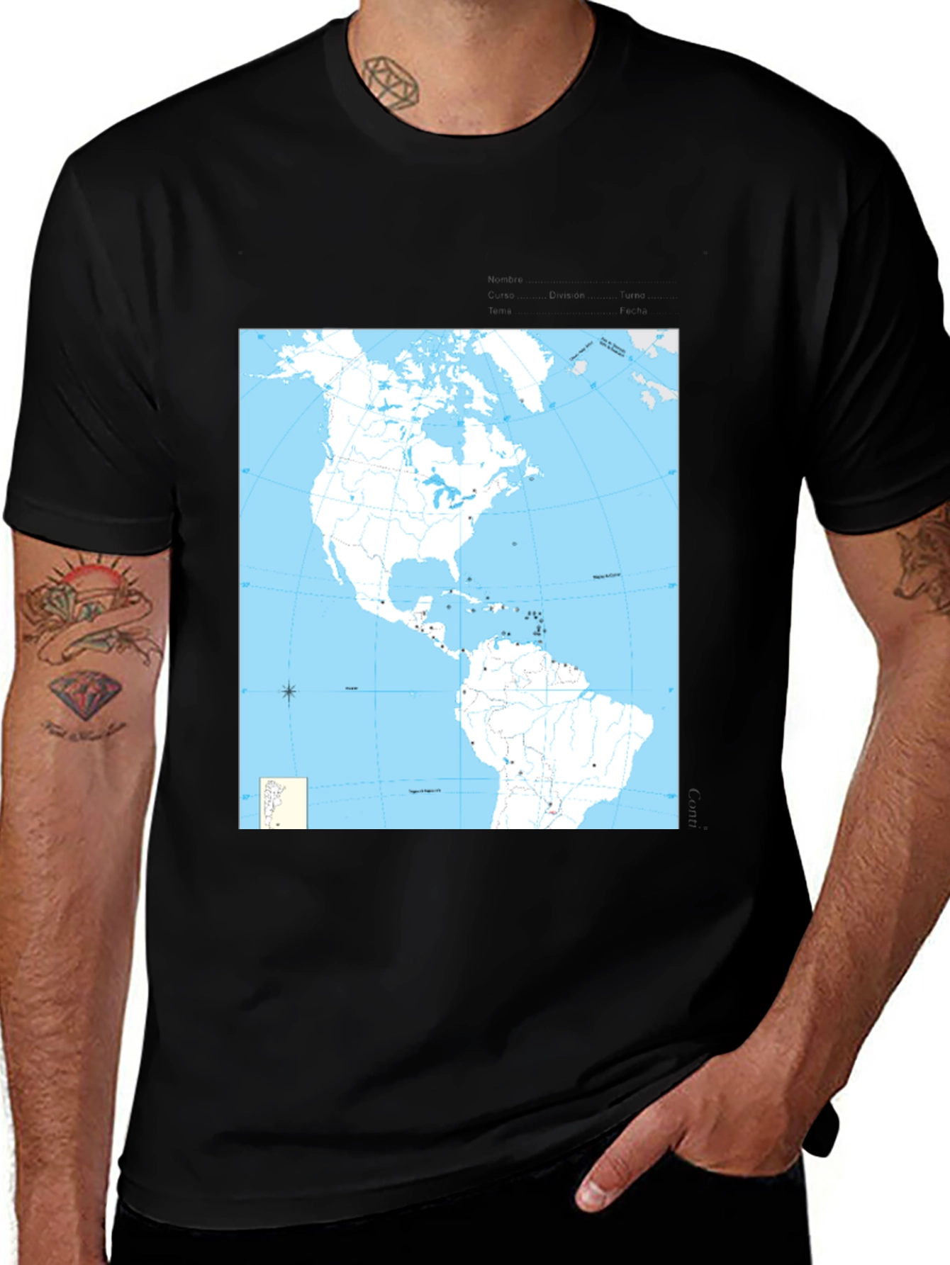 Americas Map Graphic Tee - Black Cotton T-Shirt