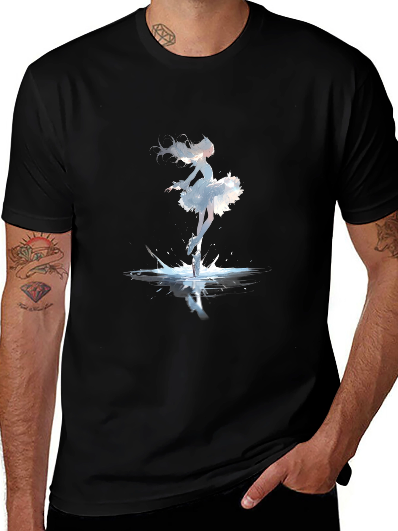Variant 17 of Ballerina Splash Graphic Tee - Black Cotton Shirt