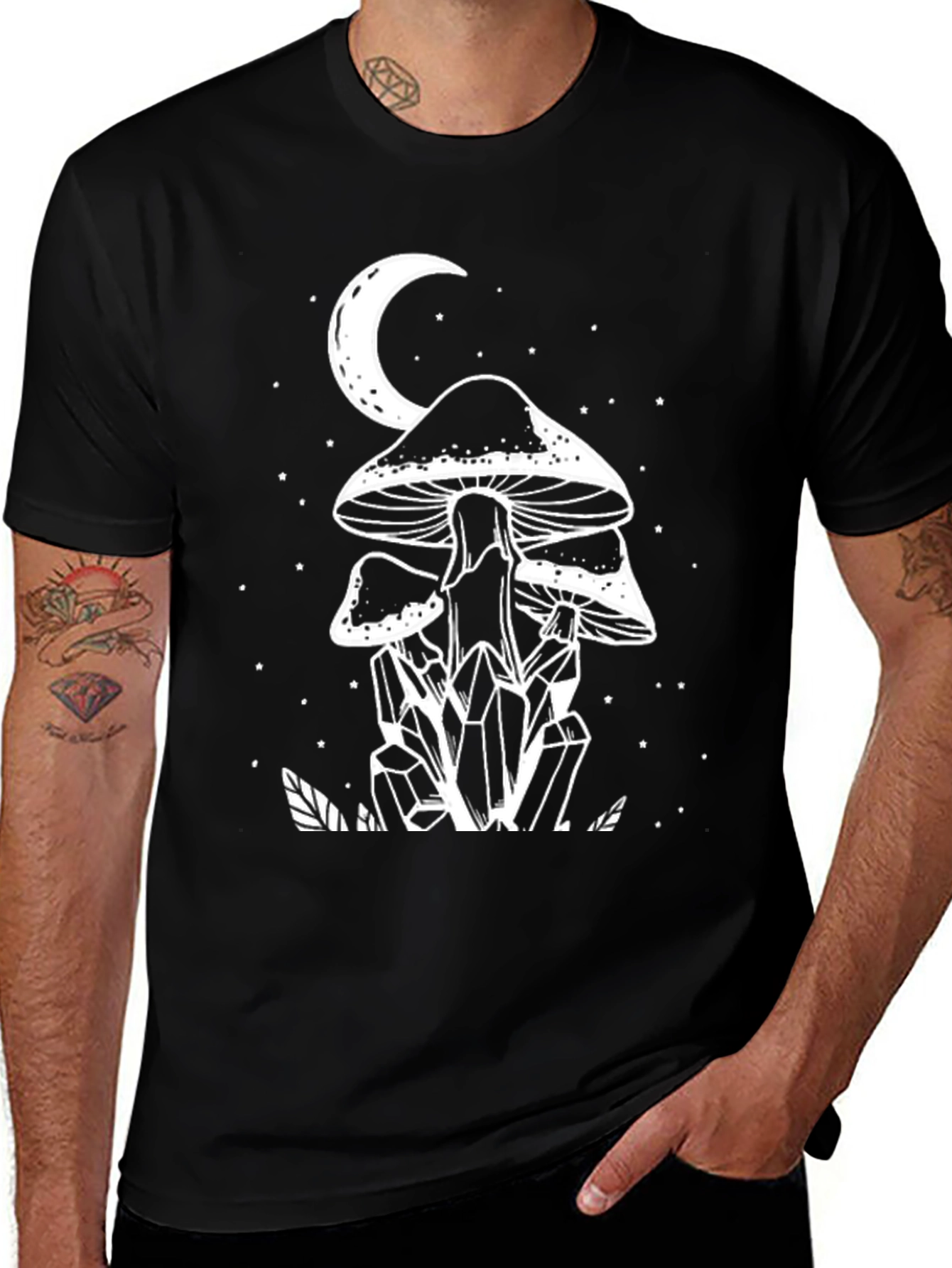 Variant 23 of Mushroom Moon Graphic T-Shirt - Black Cotton Tee