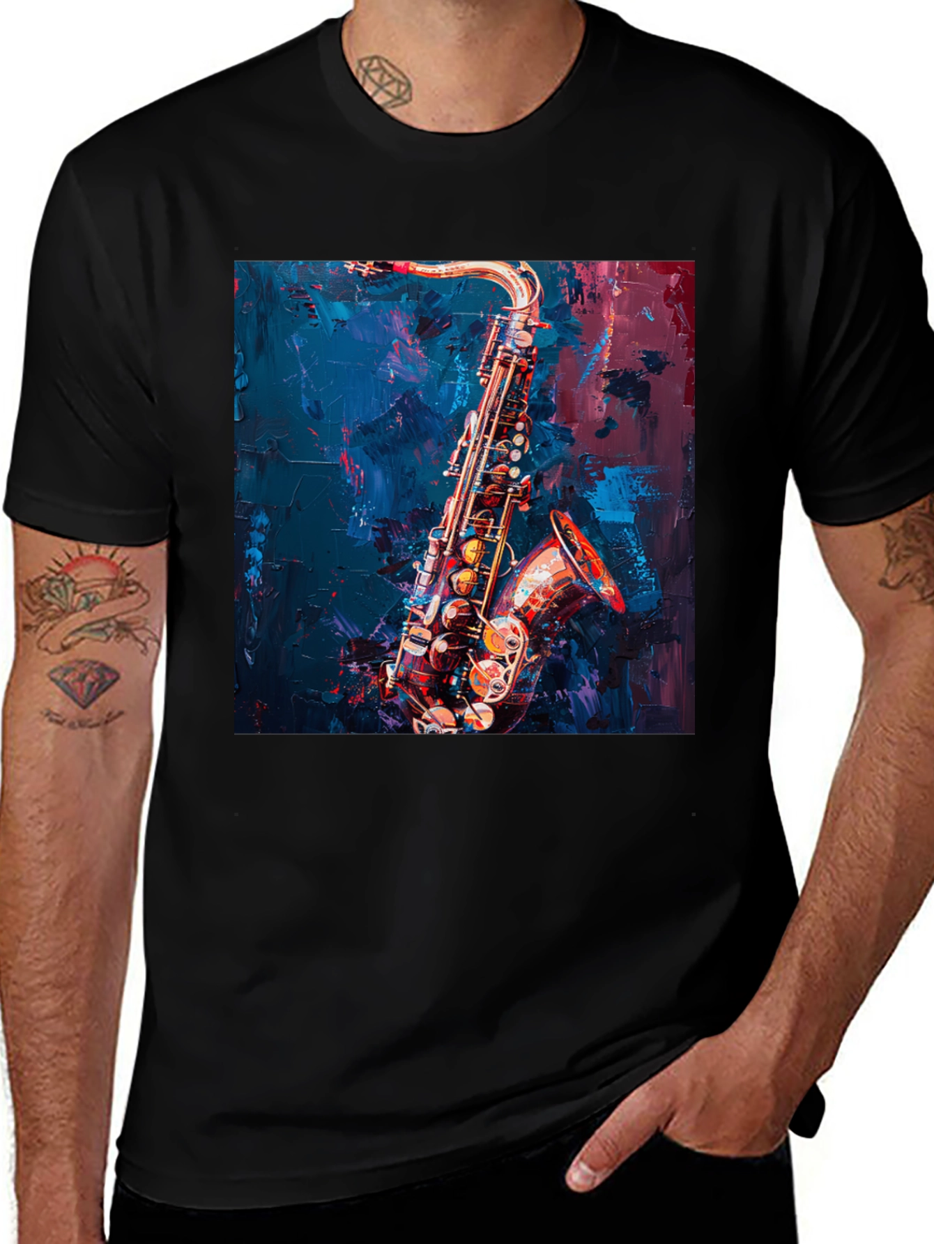 Variant 28 of Saxophone Music Art T-Shirt - Black