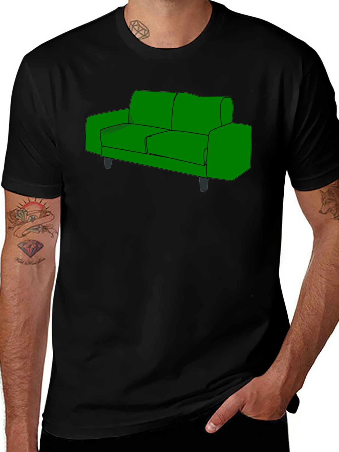 Variant 17 of Green Couch Graphic Tee - Black Cotton T-Shirt