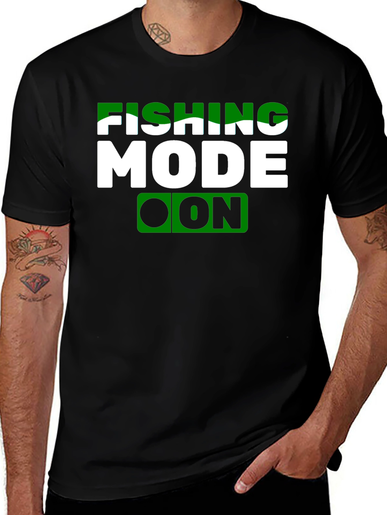 Variant 22 of Fishing Mode ON Graphic T-Shirt - Black