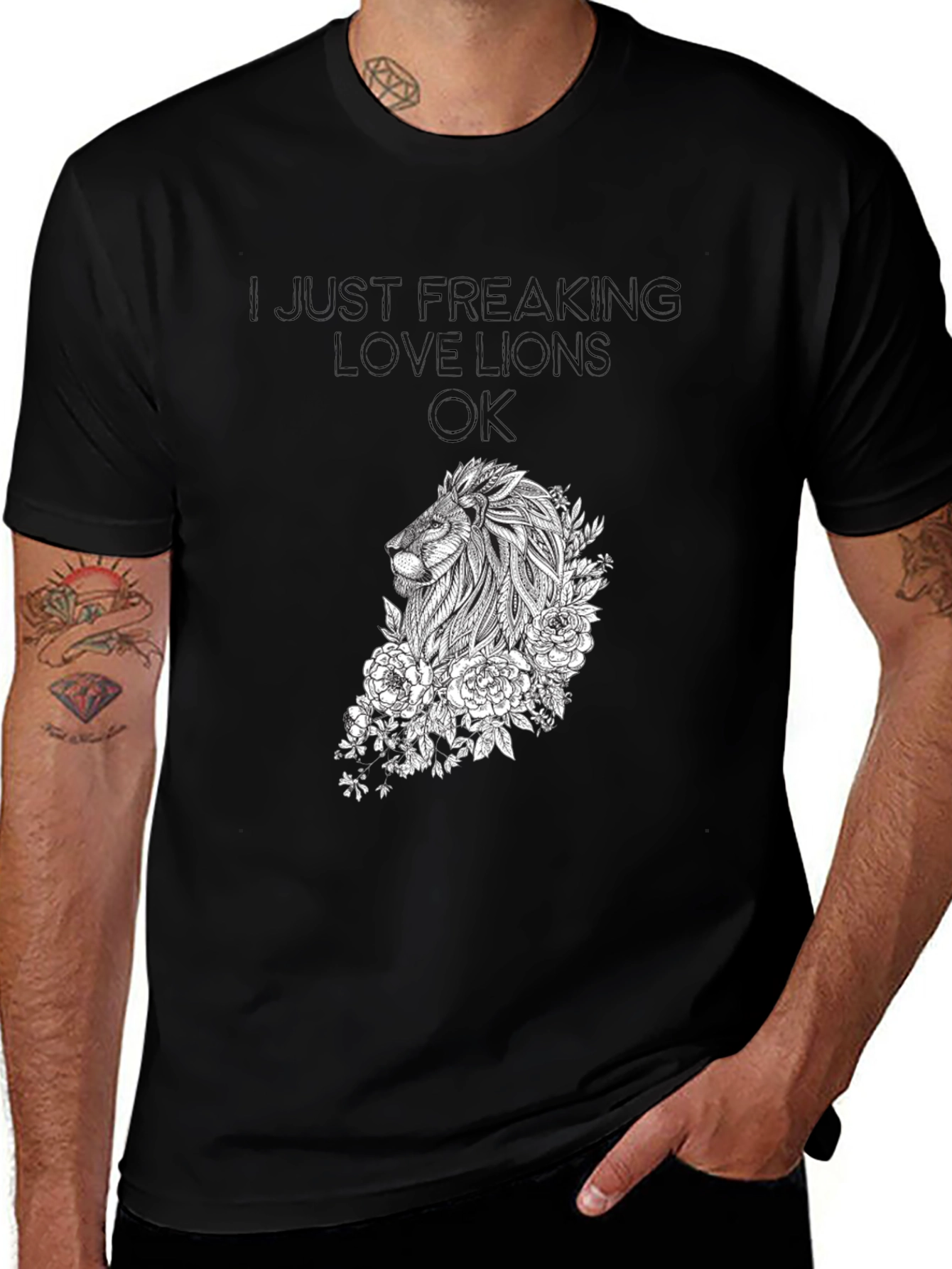 Variant 12 of I Love Lions T-Shirt - Floral Lion Graphic Tee
