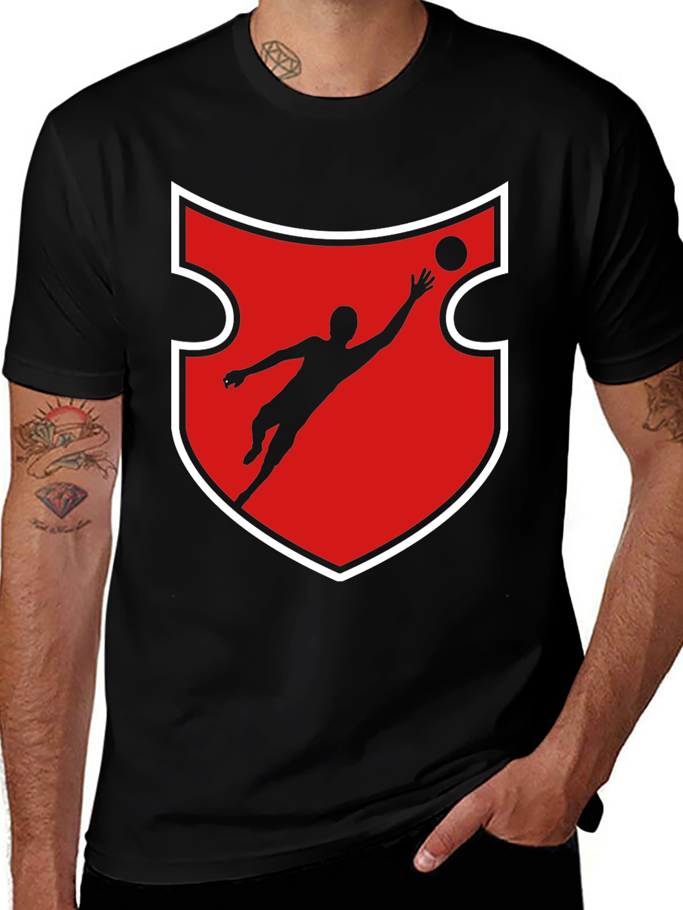 Variant 18 of Goalkeeper Graphic Tee - Red Shield Design