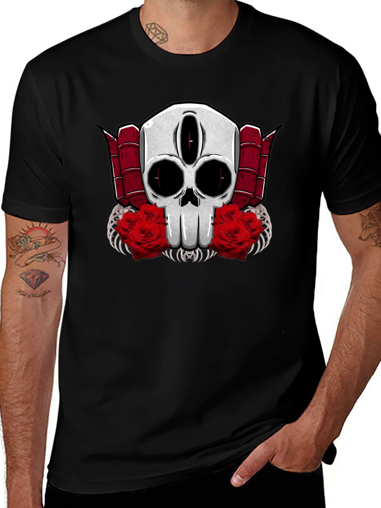 Variant 25 of Skull & Roses Graphic Tee - Edgy Style