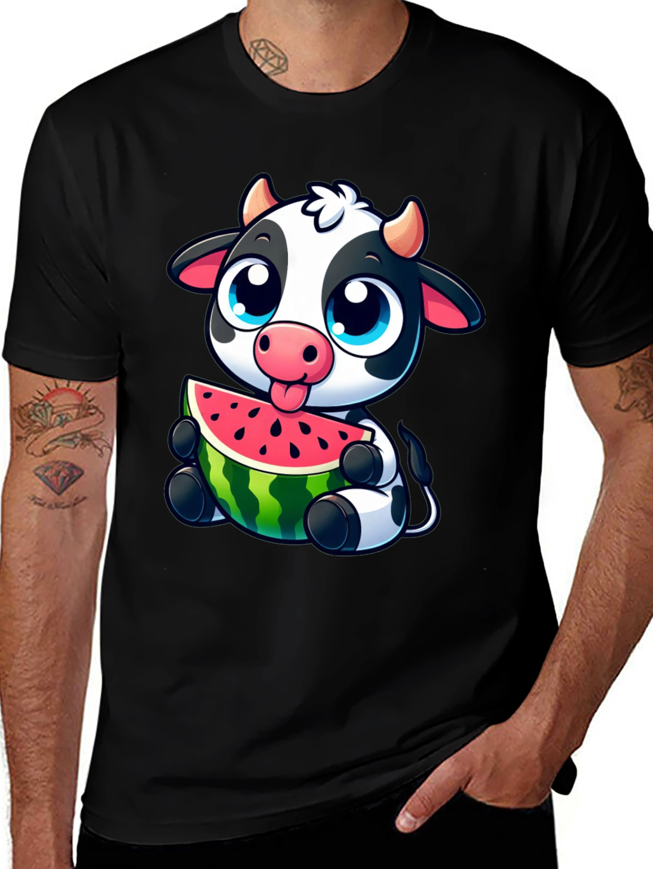 Variant 30 of Cute Cow Watermelon Graphic Tee