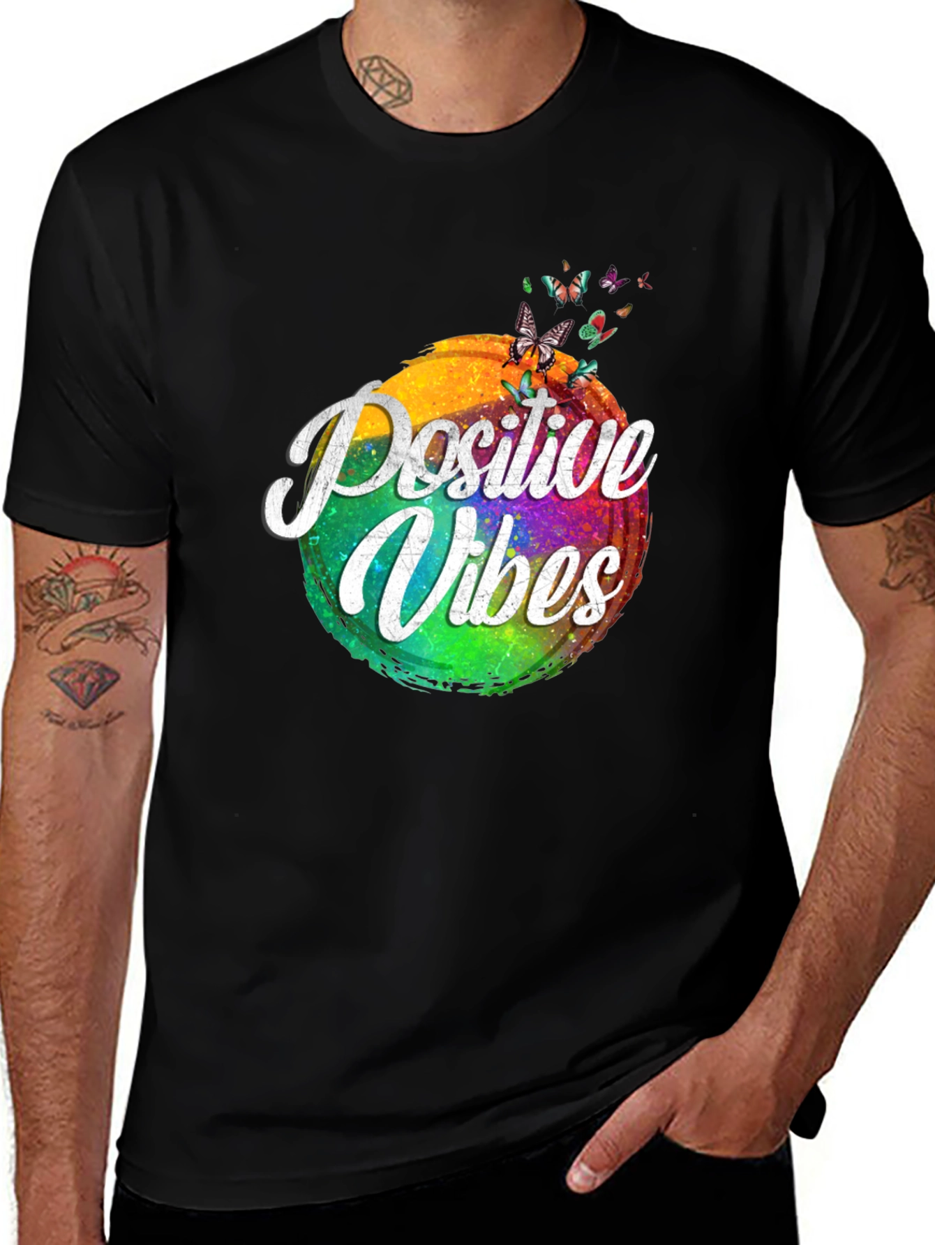 Variant 22 of Positive Vibes Graphic Tee - Butterfly Design
