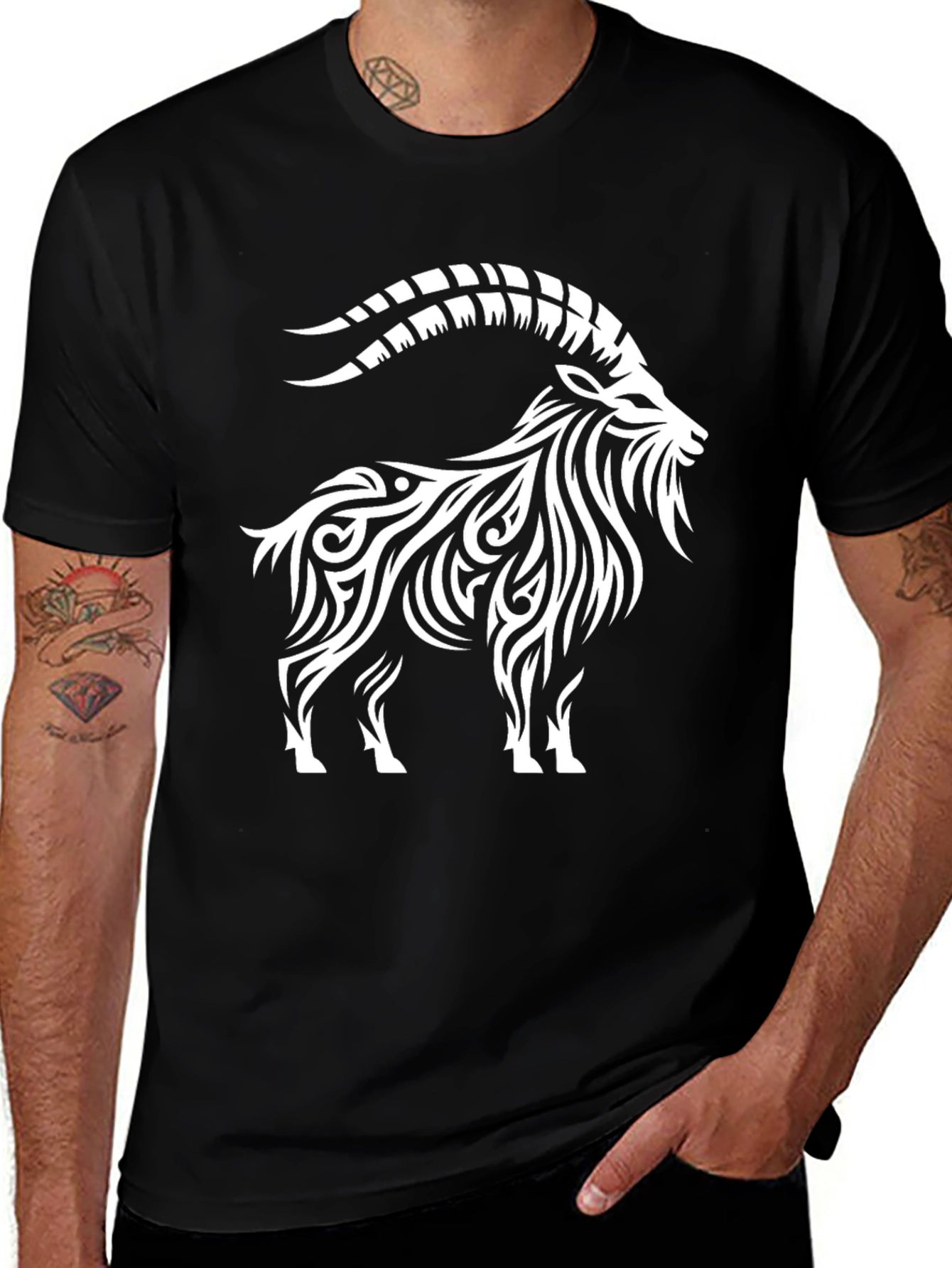 Capricorn Tribal Art Black T-Shirt