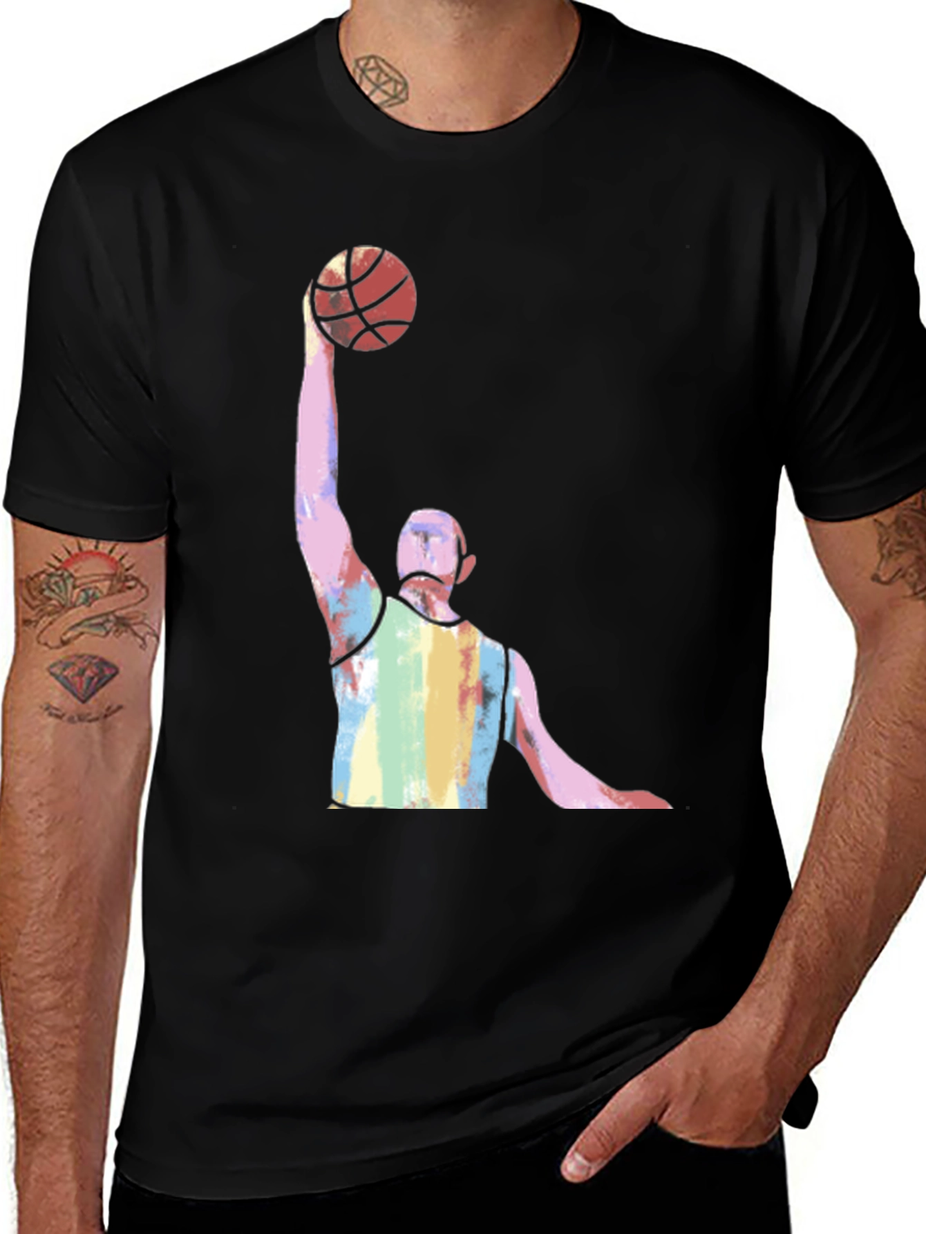 Variant 17 of Basketball Player Graphic T-Shirt - Black Cotton Tee