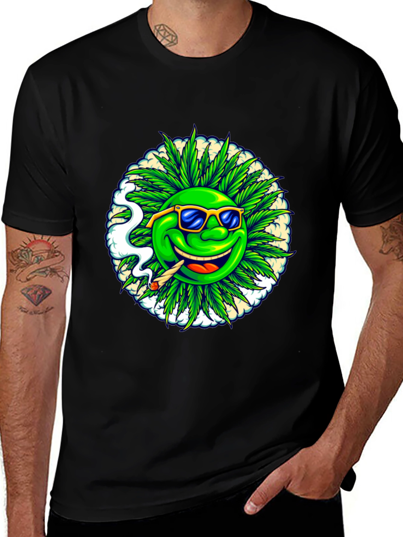 Cool Cannabis Emoji Graphic T-Shirt