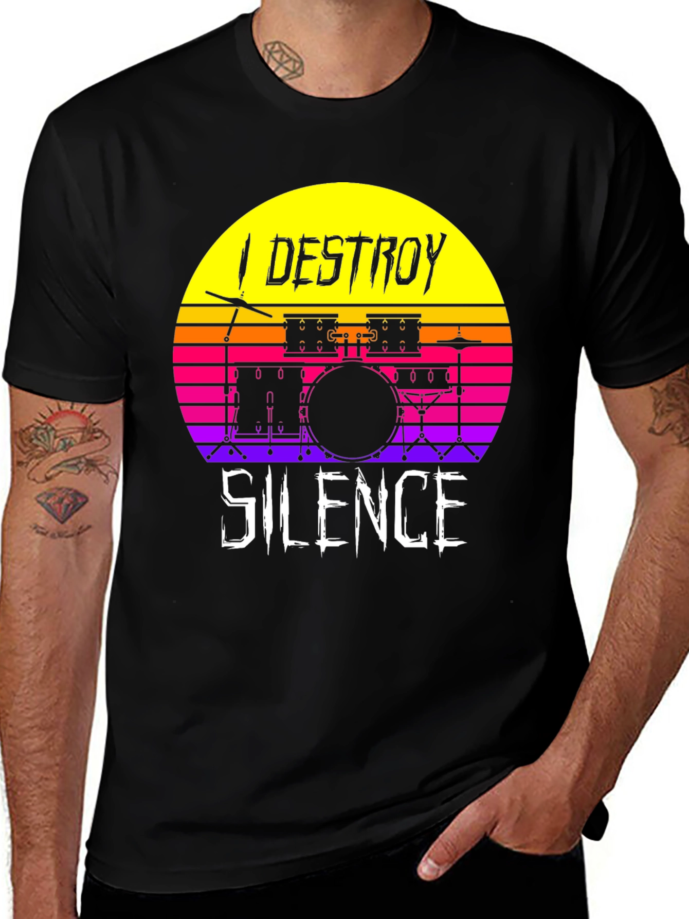 I Destroy Silence Drummer Sunset Graphic T-Shirt