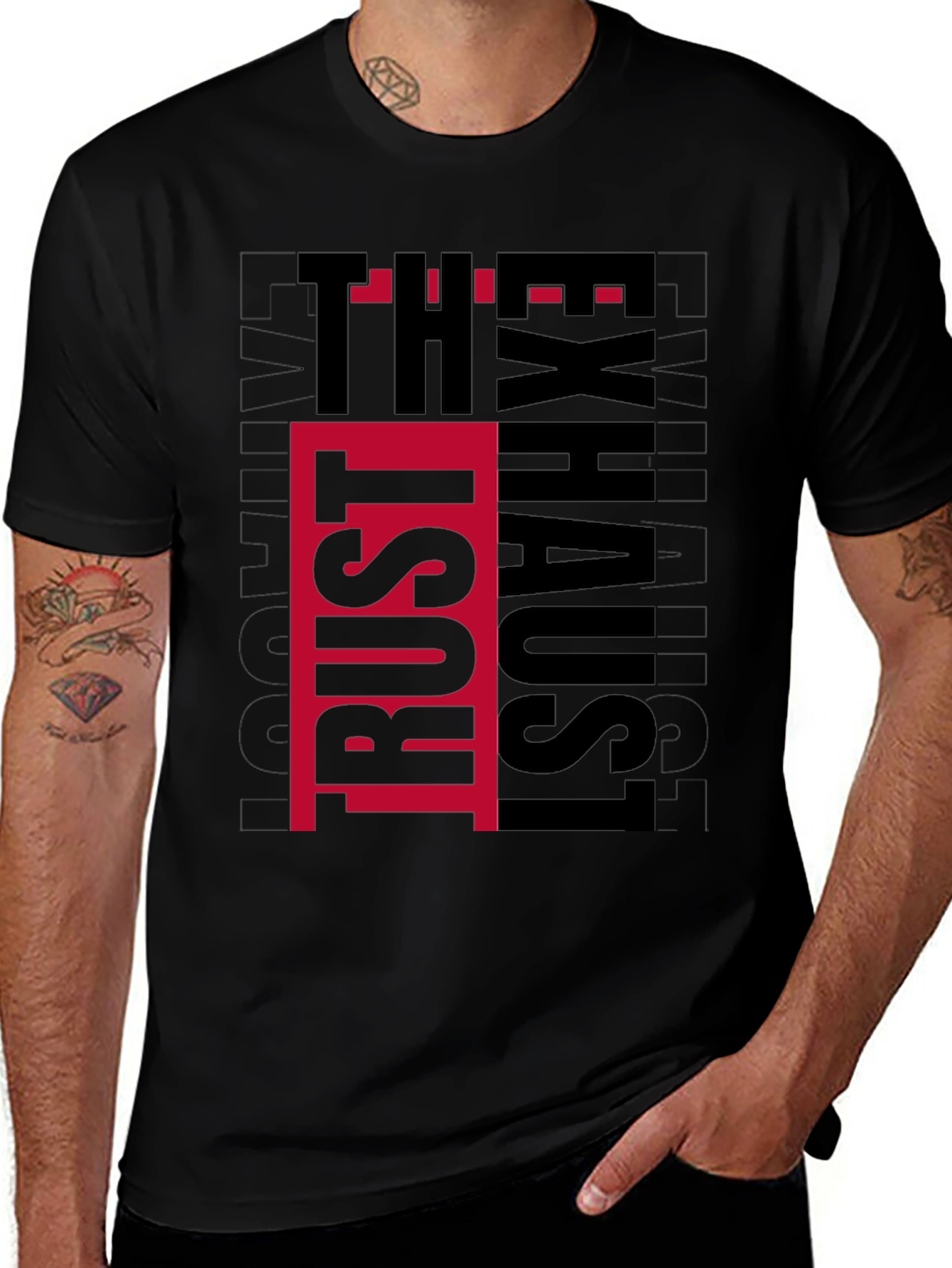Variant 20 of Trust The Exhaust T-Shirt - Black Graphic Tee