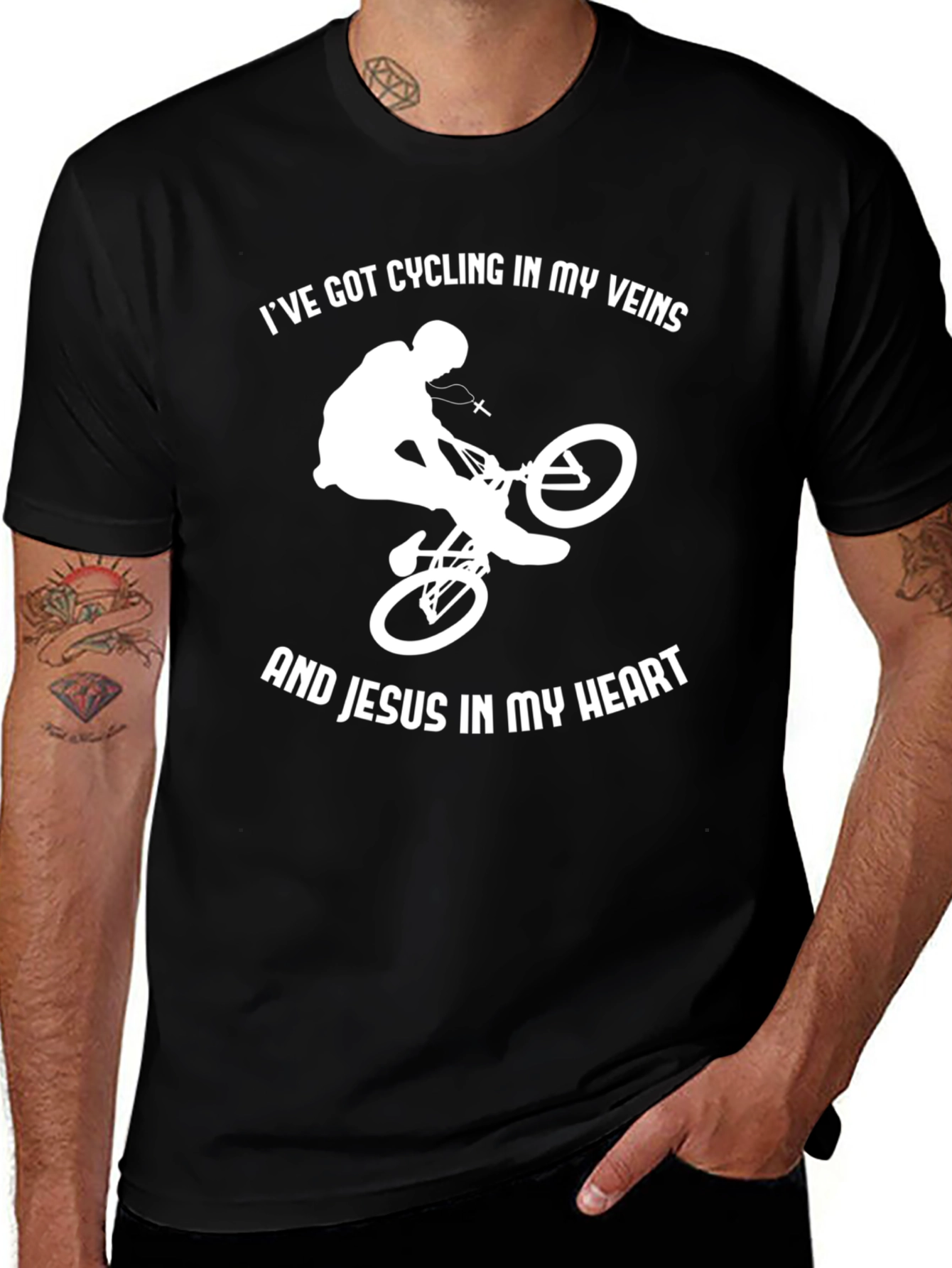 Variant 13 of Cycling & Jesus Graphic Tee - Black Cotton Shirt
