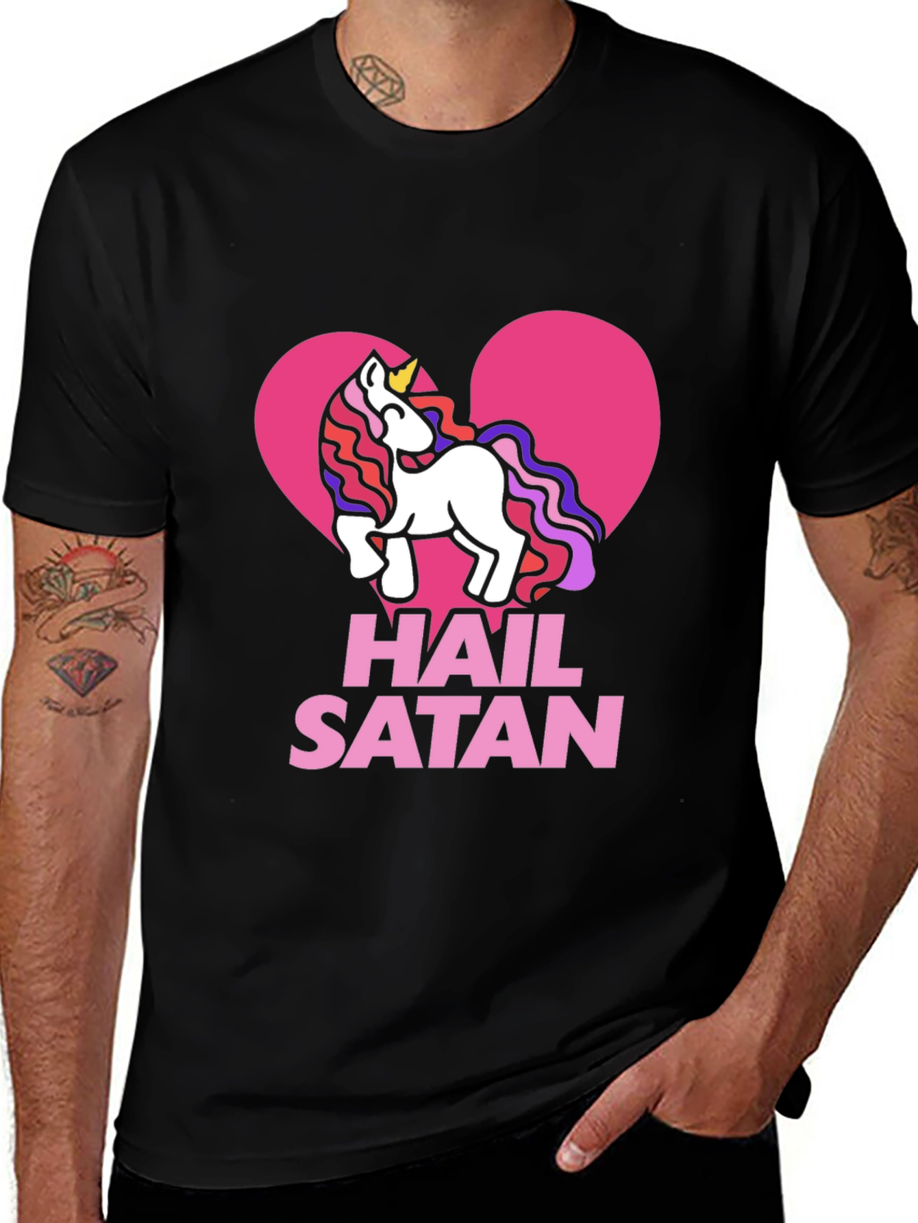 Variant 17 of Hail Satan Unicorn Graphic Tee - Black Cotton T-Shirt