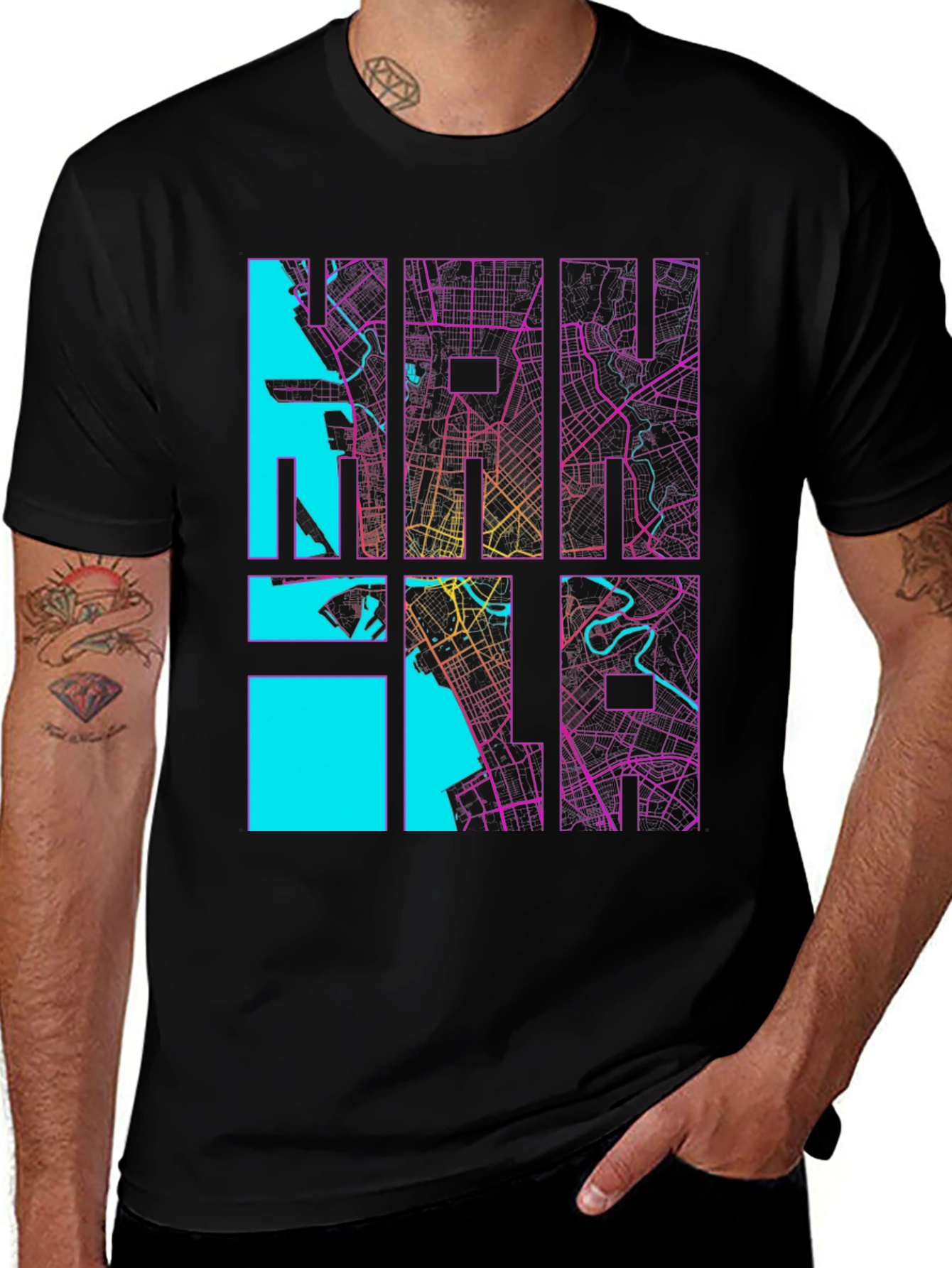 Manila Map T-Shirt - Retro Style Black Tee