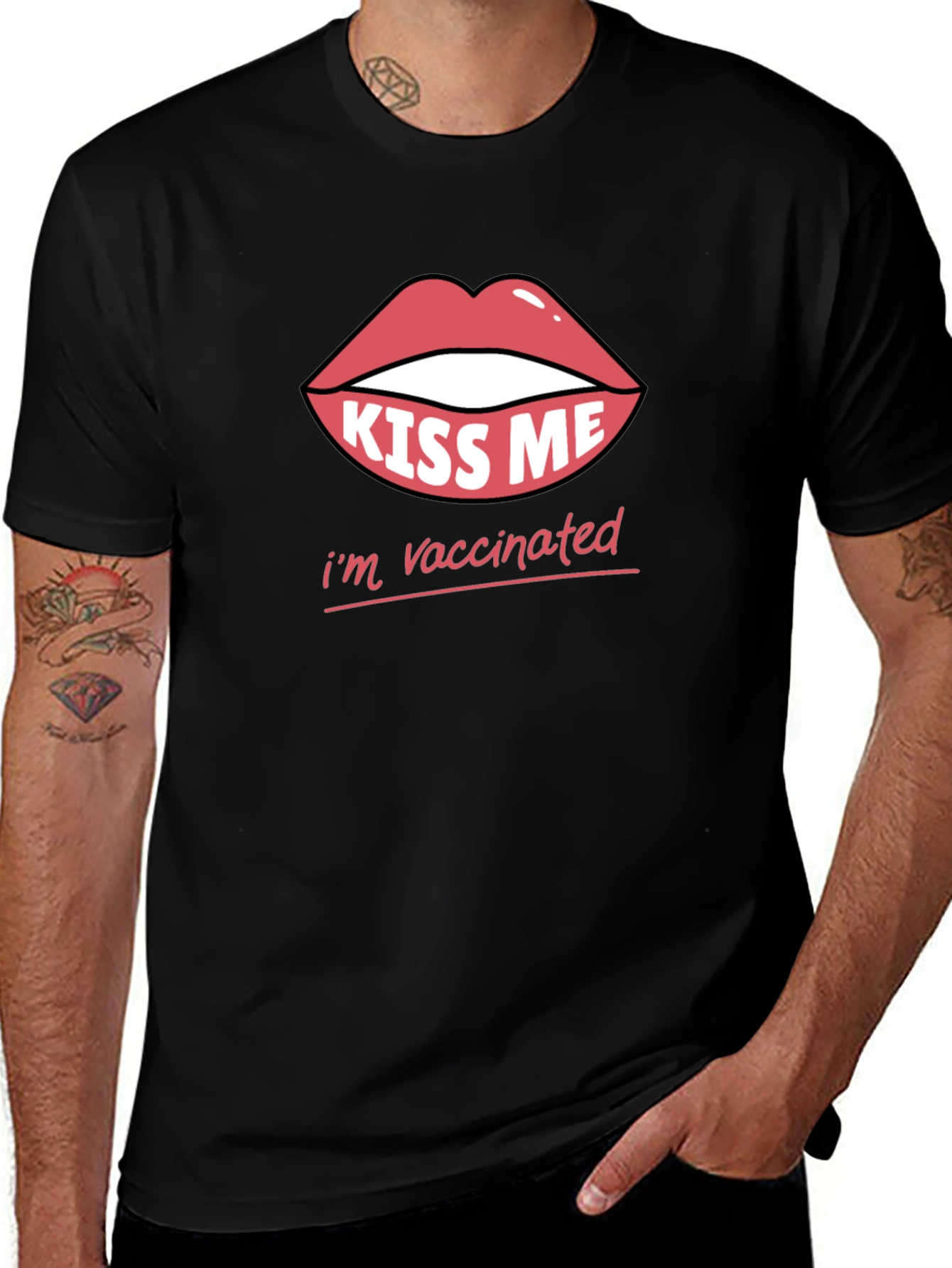 Variant 15 of Kiss Me I'm Vaccinated Black Graphic Tee