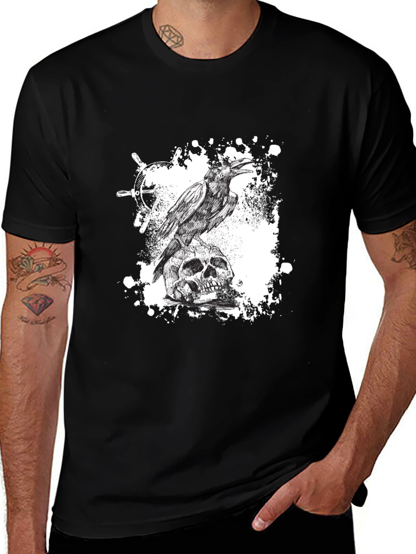 Variant 19 of Raven on Skull Graphic Tee - Gothic Style
