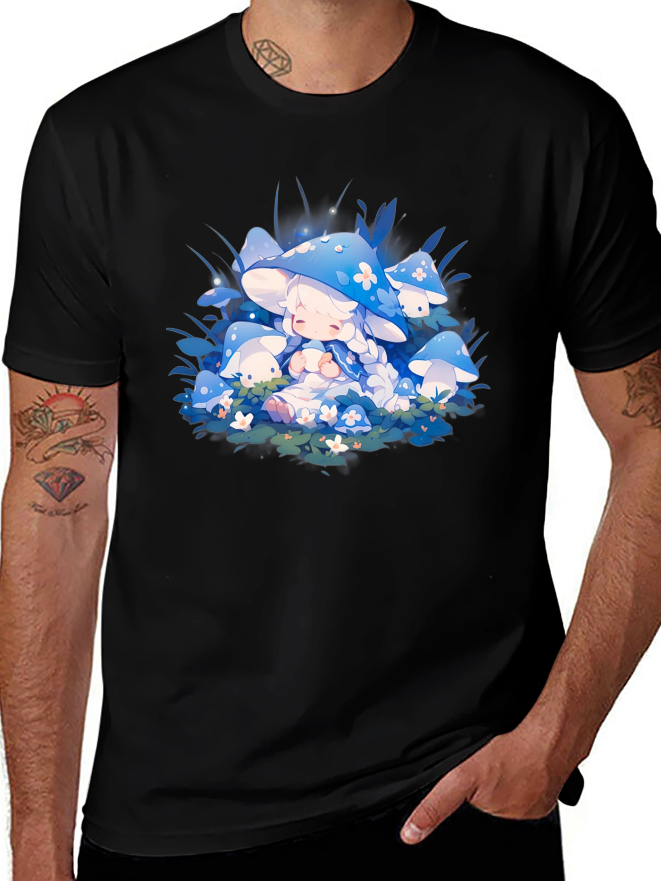 Variant 15 of Anime Mushroom Girl Black T-Shirt