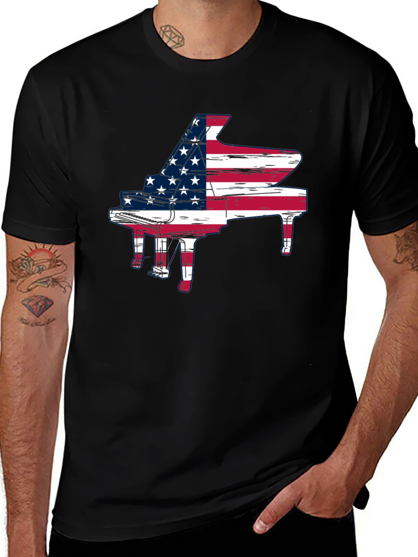 Variant 10 of Patriotic Piano T-Shirt - USA Flag Design