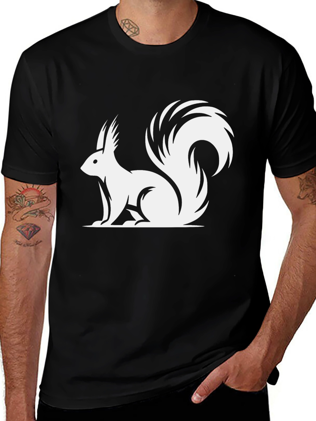 Variant 13 of Squirrel Graphic Print Black T-Shirt