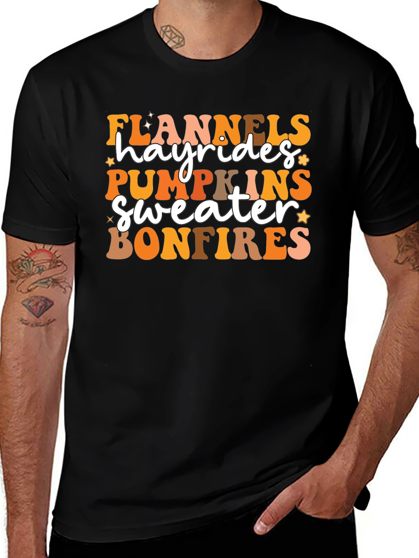 Fall Favorites T-Shirt: Flannels, Hayrides, Pumpkins, Bonfires