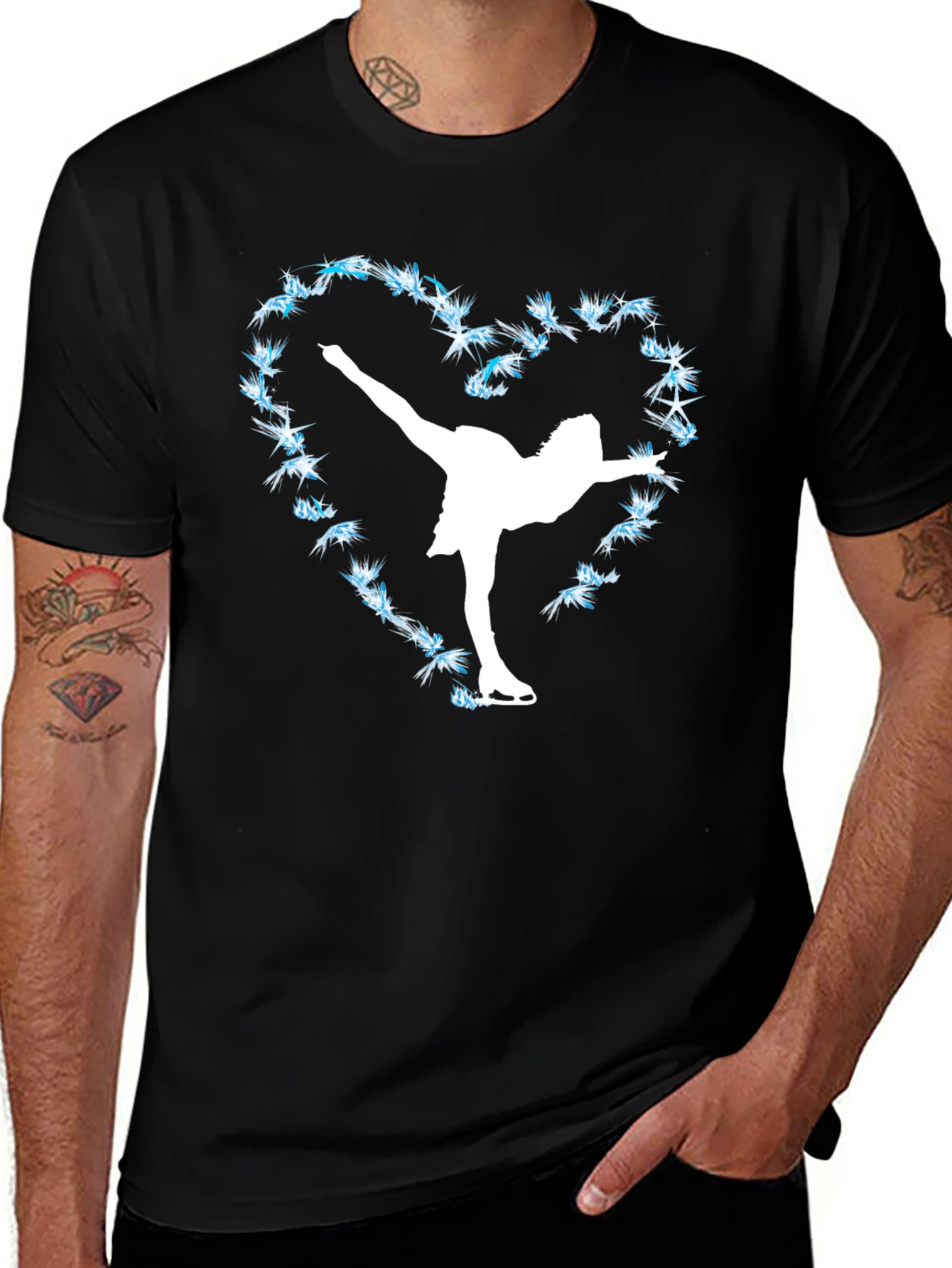 Black Figure Skating Heart Tee - Ice Skater T-Shirt main image