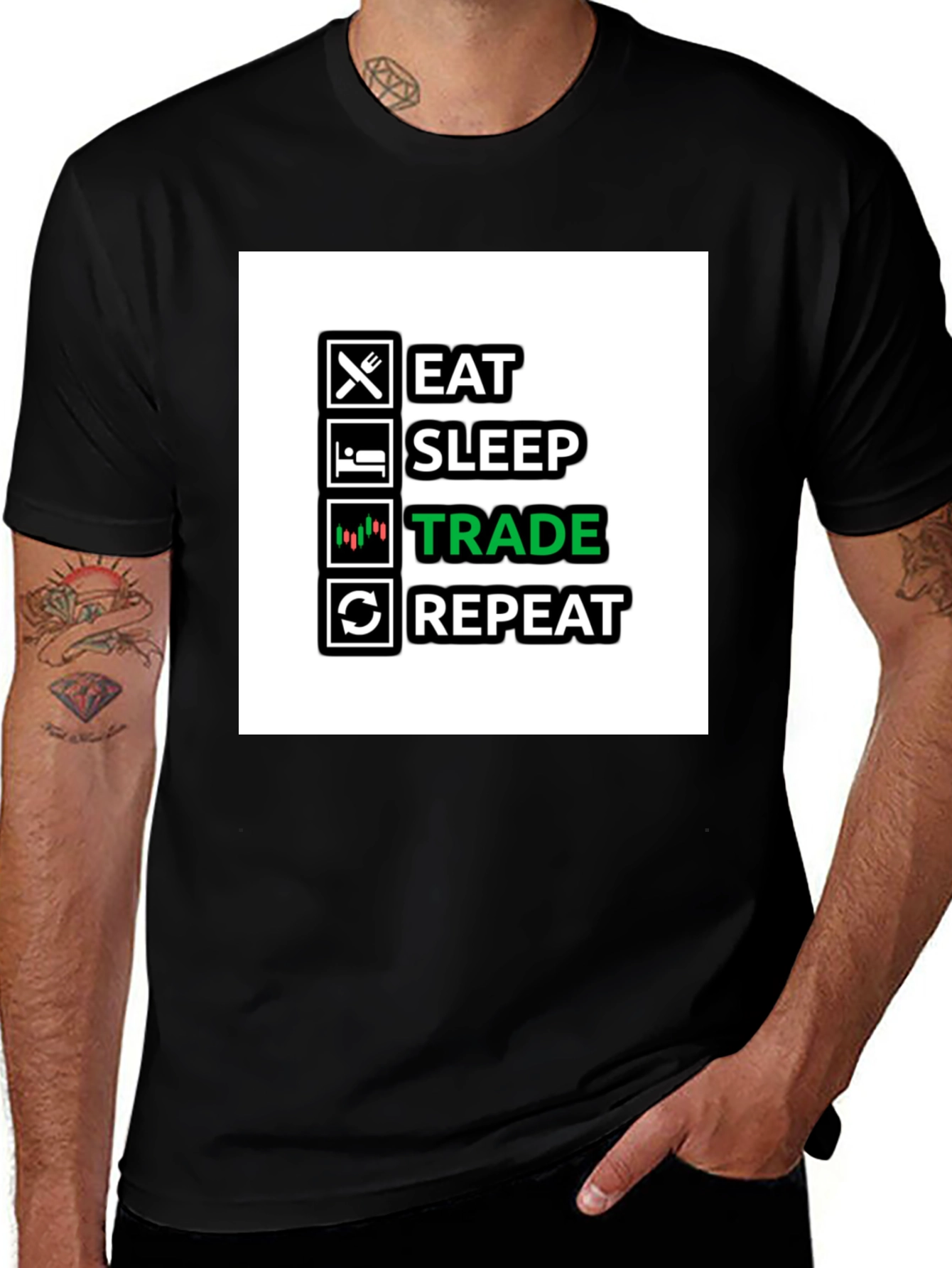 Variant 23 of Eat Sleep Trade Repeat Black T-Shirt