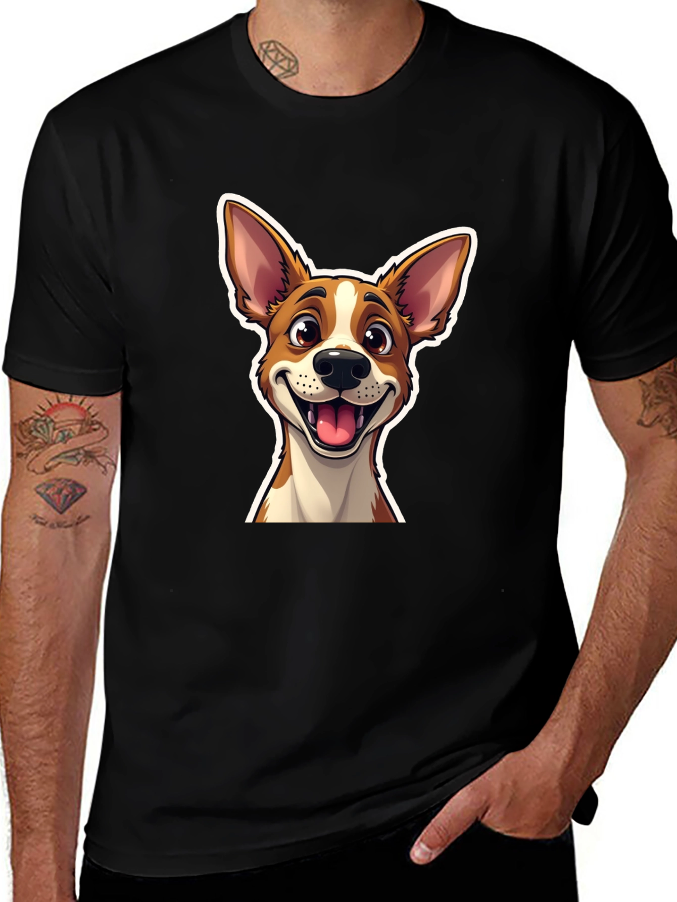 Variant 23 of Cartoon Dog Graphic T-Shirt - Unisex Black Tee