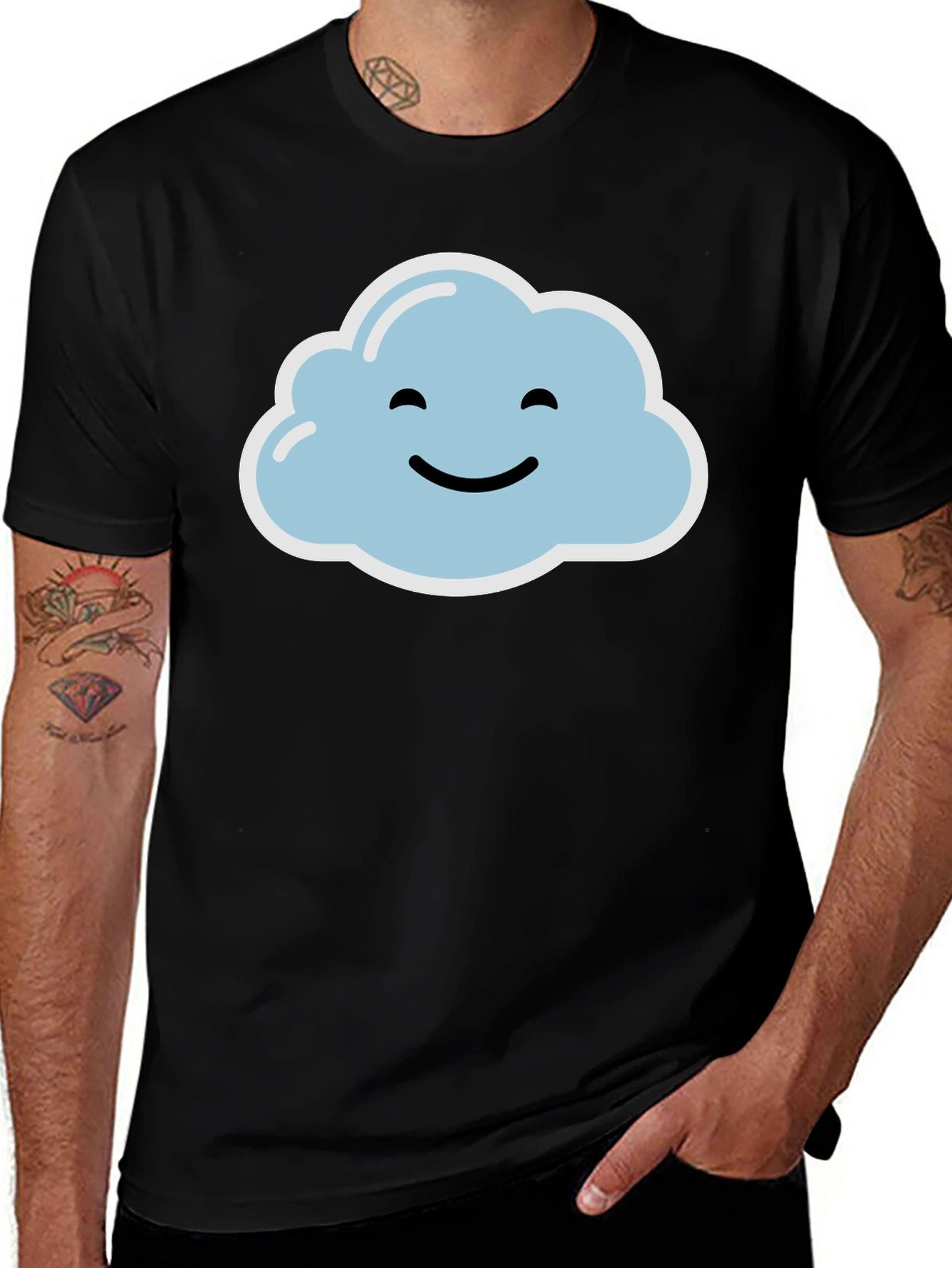 Variant 15 of Smiling Cloud Graphic Tee - Black Cotton Comfort