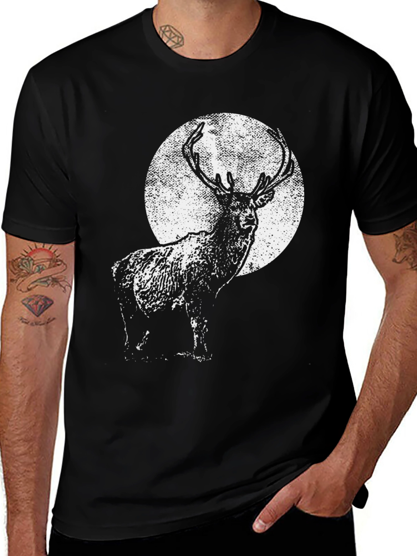 Variant 19 of Stag Moon Graphic Tee - Men's Black T-Shirt