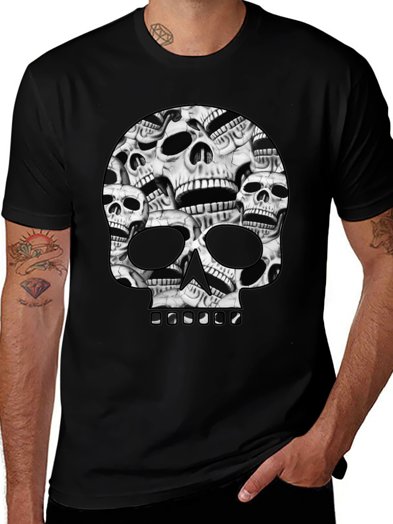 Variant 13 of Skull Pile Graphic Tee - Black Cotton T-Shirt