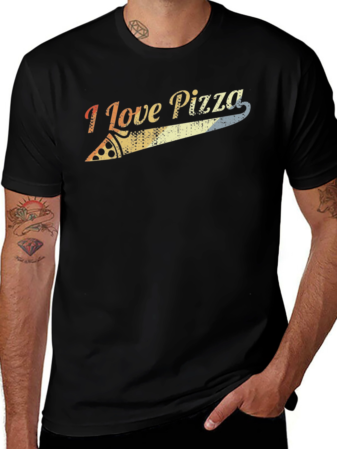 Variant 10 of I Love Pizza Retro Graphic Tee - Black