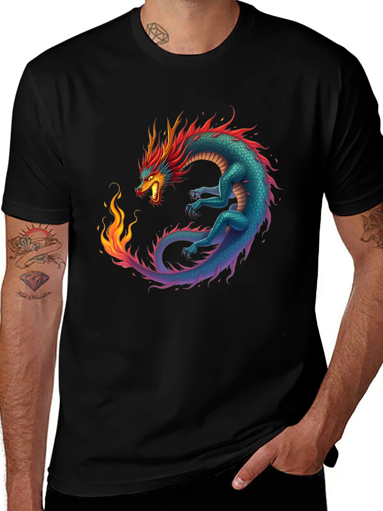 Variant 26 of Dragon Graphic Tee - Men's Black T-Shirt
