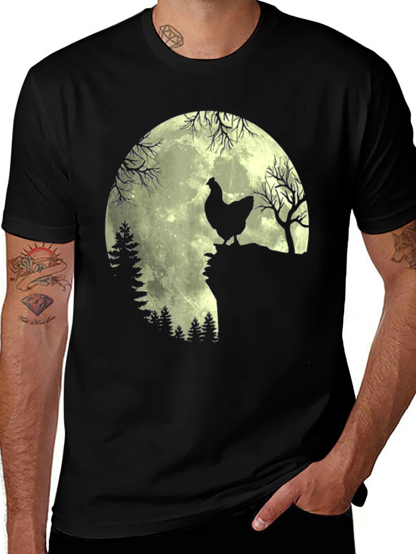 Variant 6 of Chicken Moon Graphic T-Shirt - Black
