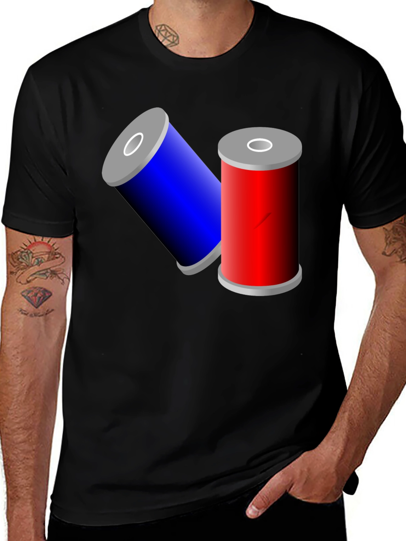 Variant 14 of Novelty Black T-Shirt with Battery Design