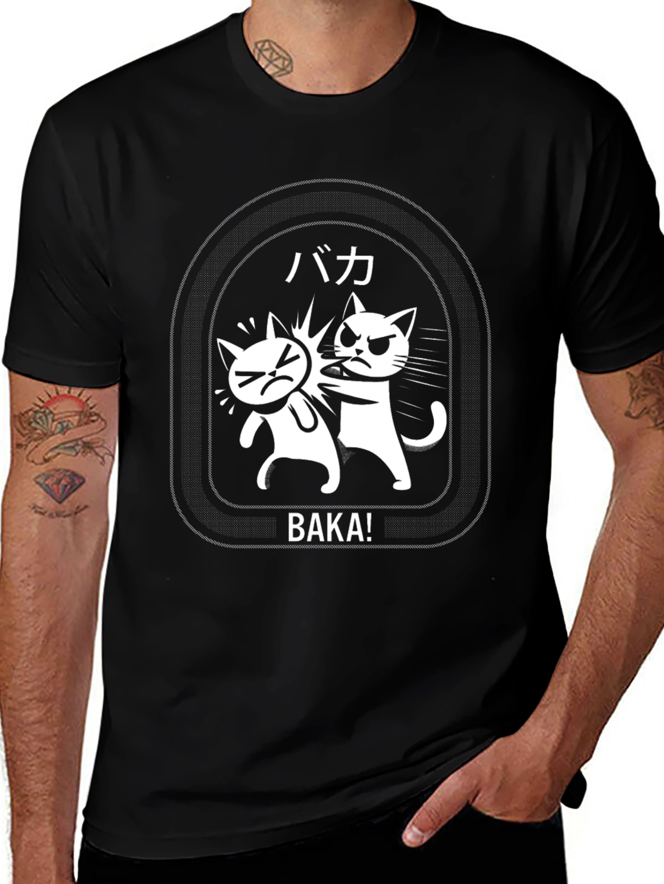 Variant 16 of Baka Cat Slap Black T-Shirt - Funny Anime Manga Tee