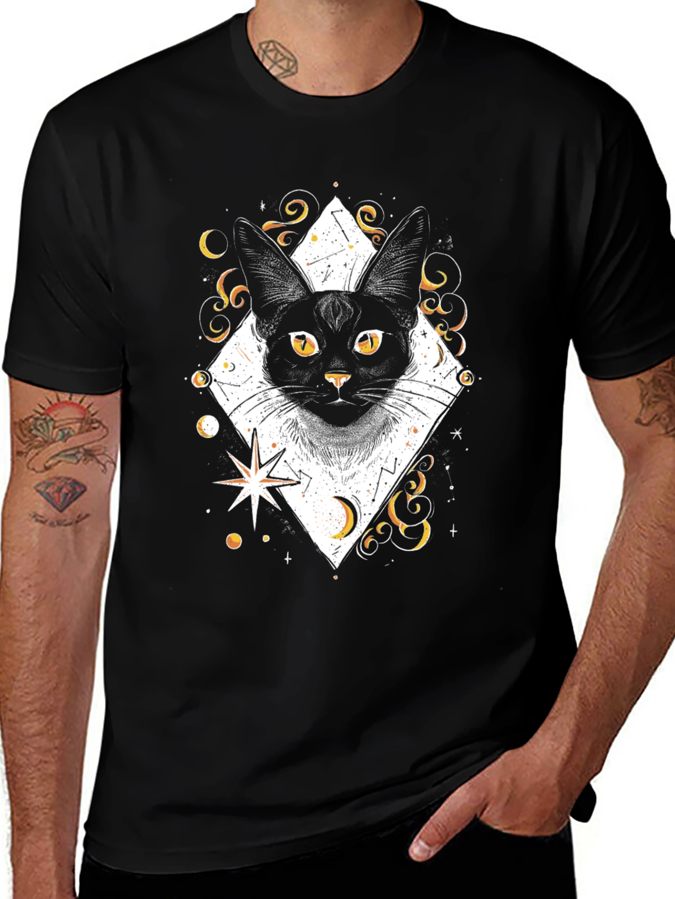 Variant 4 of Mystic Cat Graphic Tee - Black Cotton Shirt