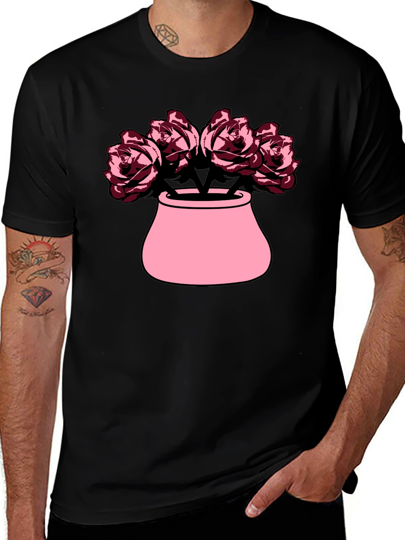 Variant 14 of Floral Vase Graphic Tee - Black