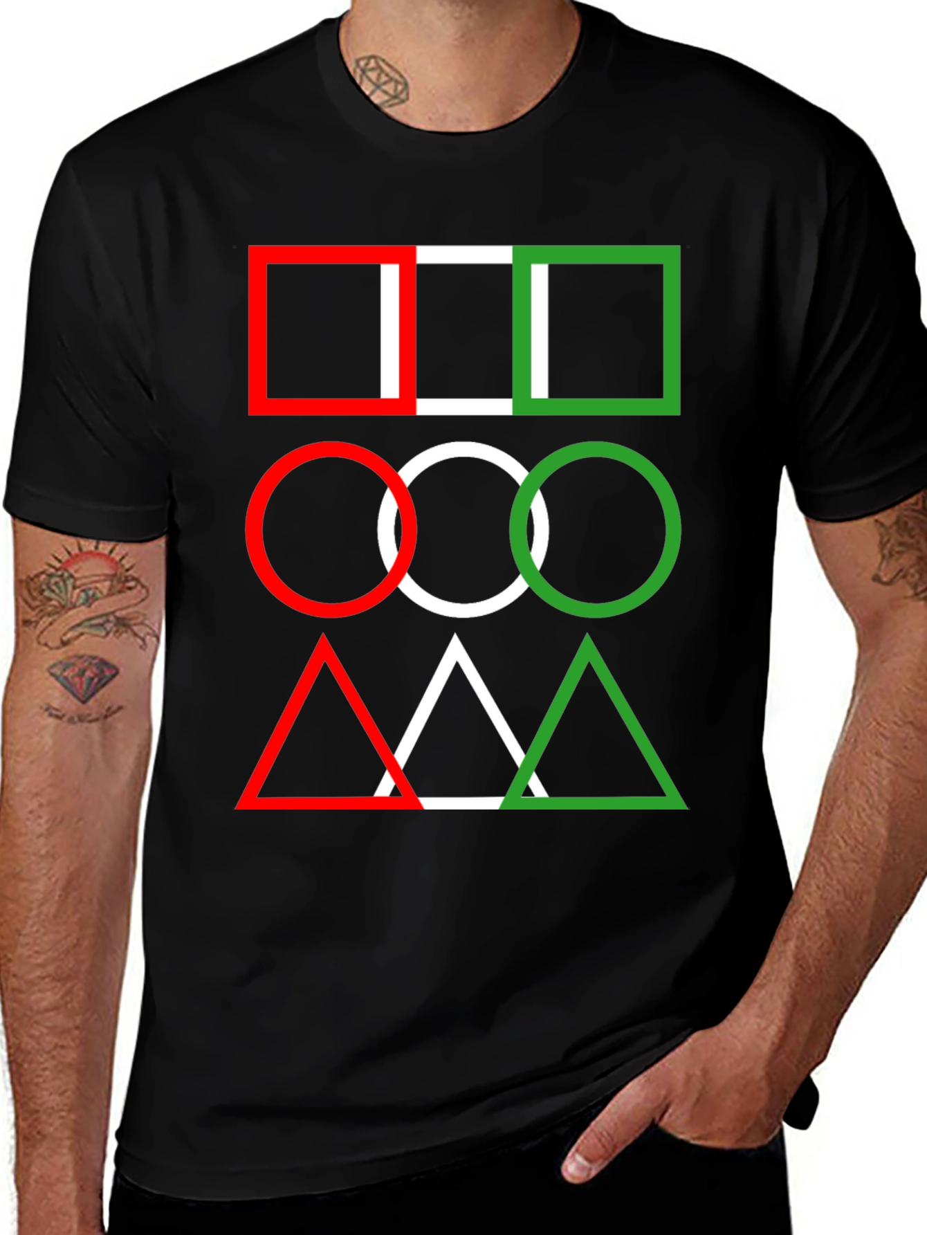 Variant 14 of Geometric Shapes T-Shirt - Italian Flag Colors