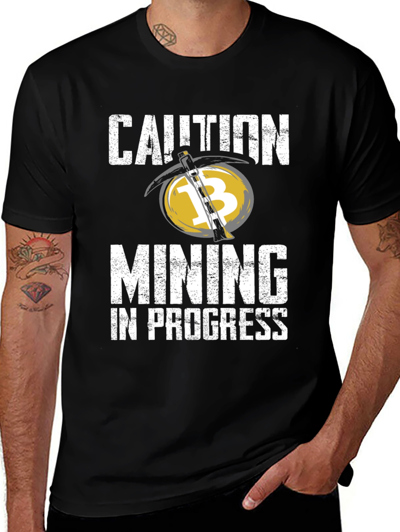 Variant 27 of Caution Mining in Progress Black T-Shirt