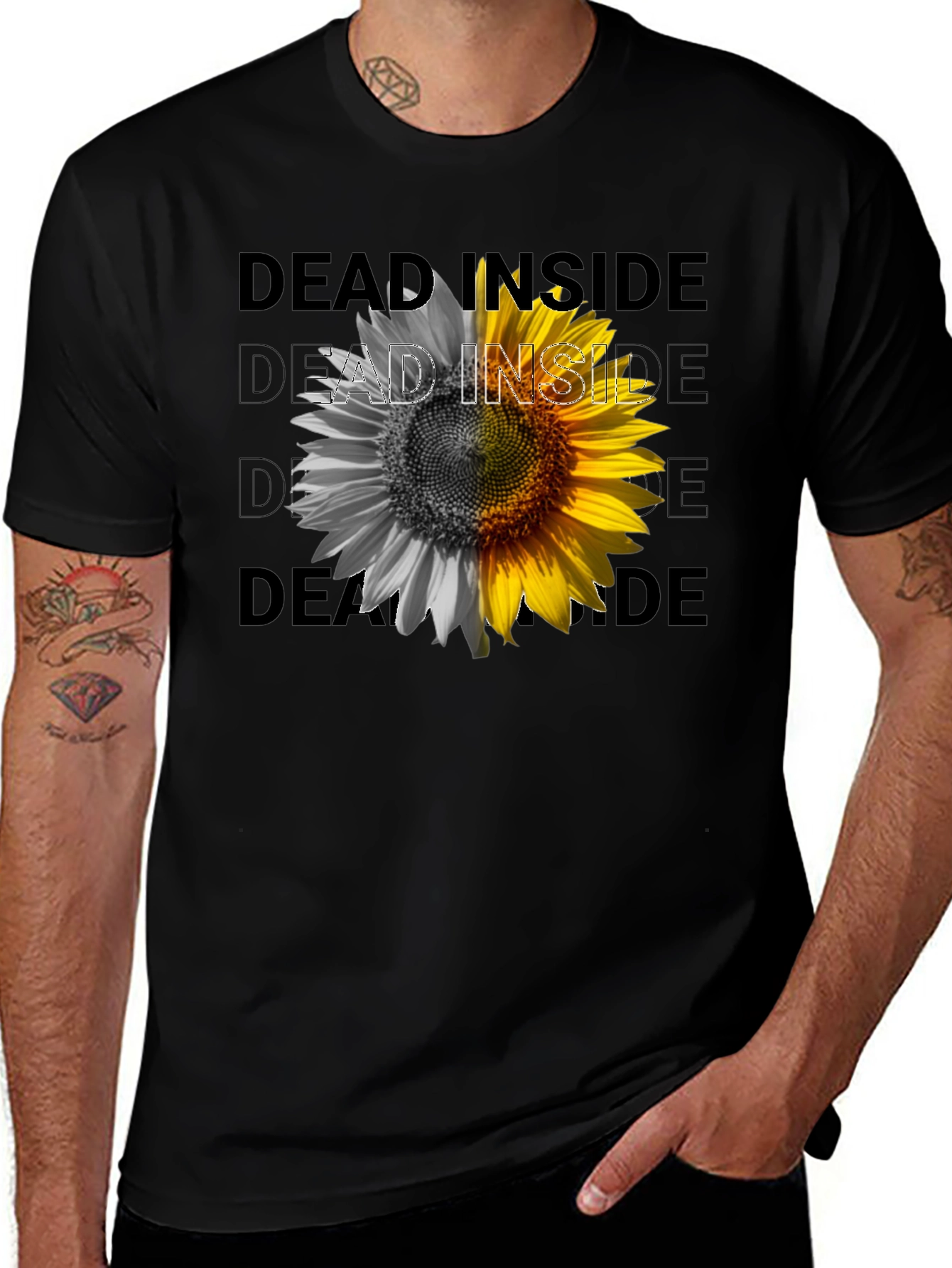 Variant 12 of Dead Inside Sunflower Graphic Tee - Black