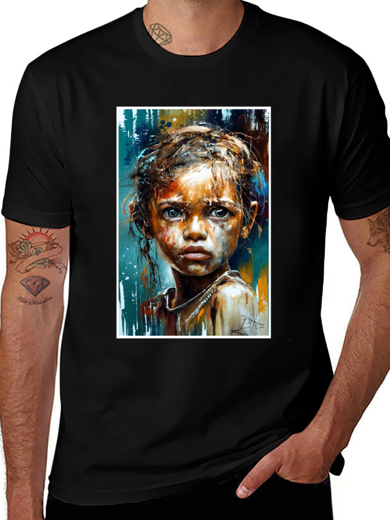 Expressive Girl Portrait Tee - Unique Art