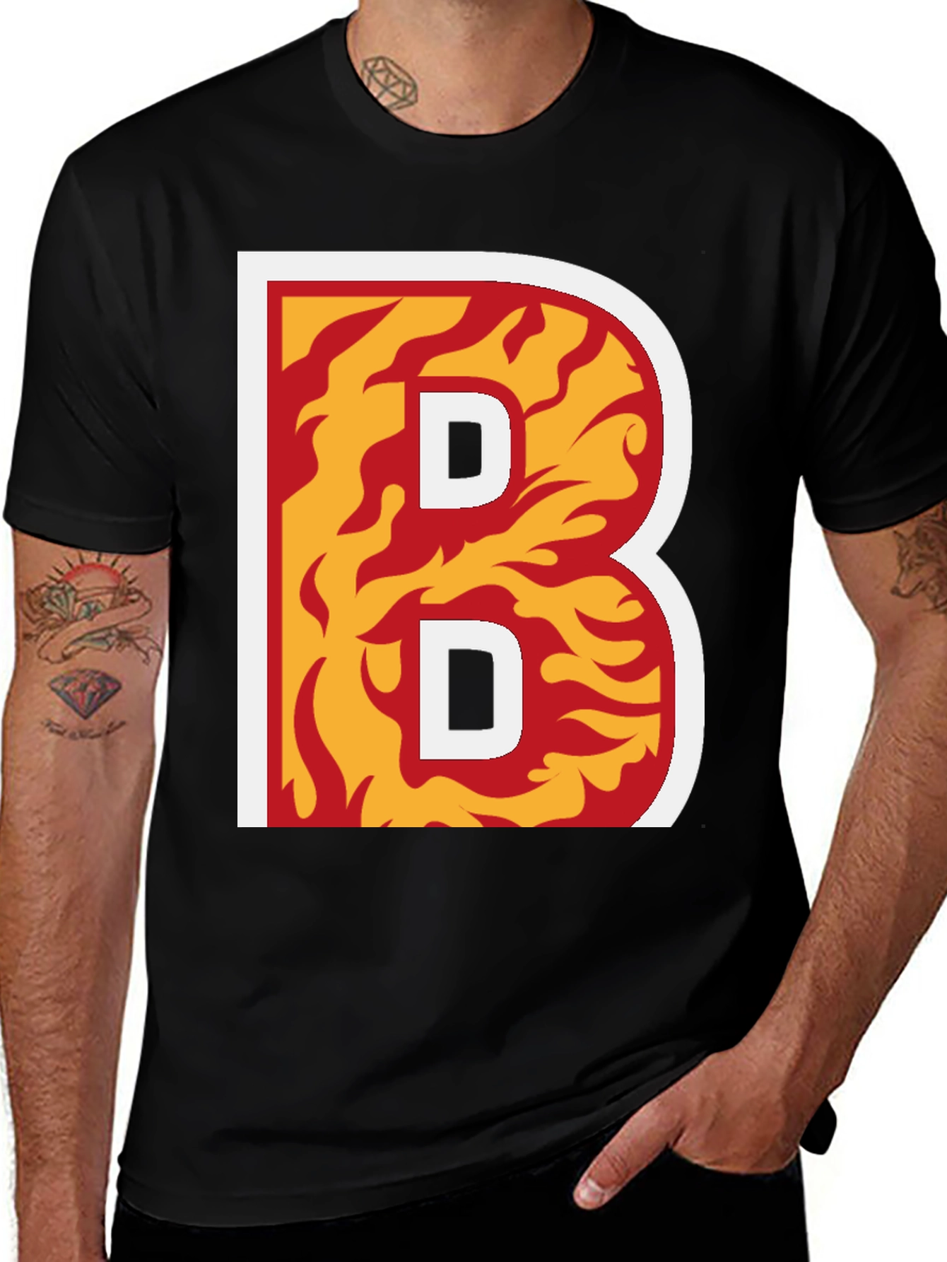 Variant 22 of Flaming Letter B Graphic T-Shirt - Bold Style