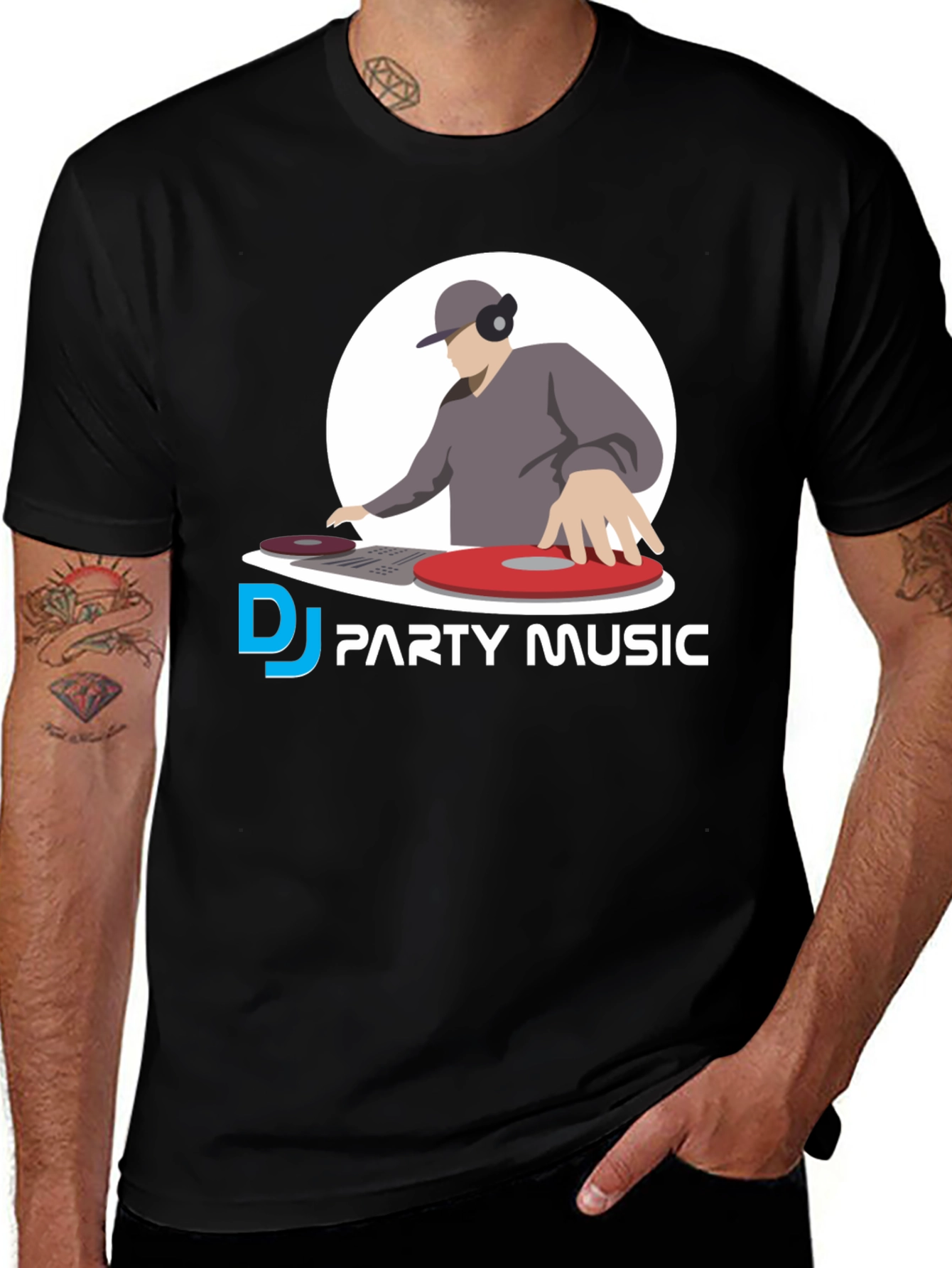 DJ Party Music Graphic Tee - Black Cotton Shirt