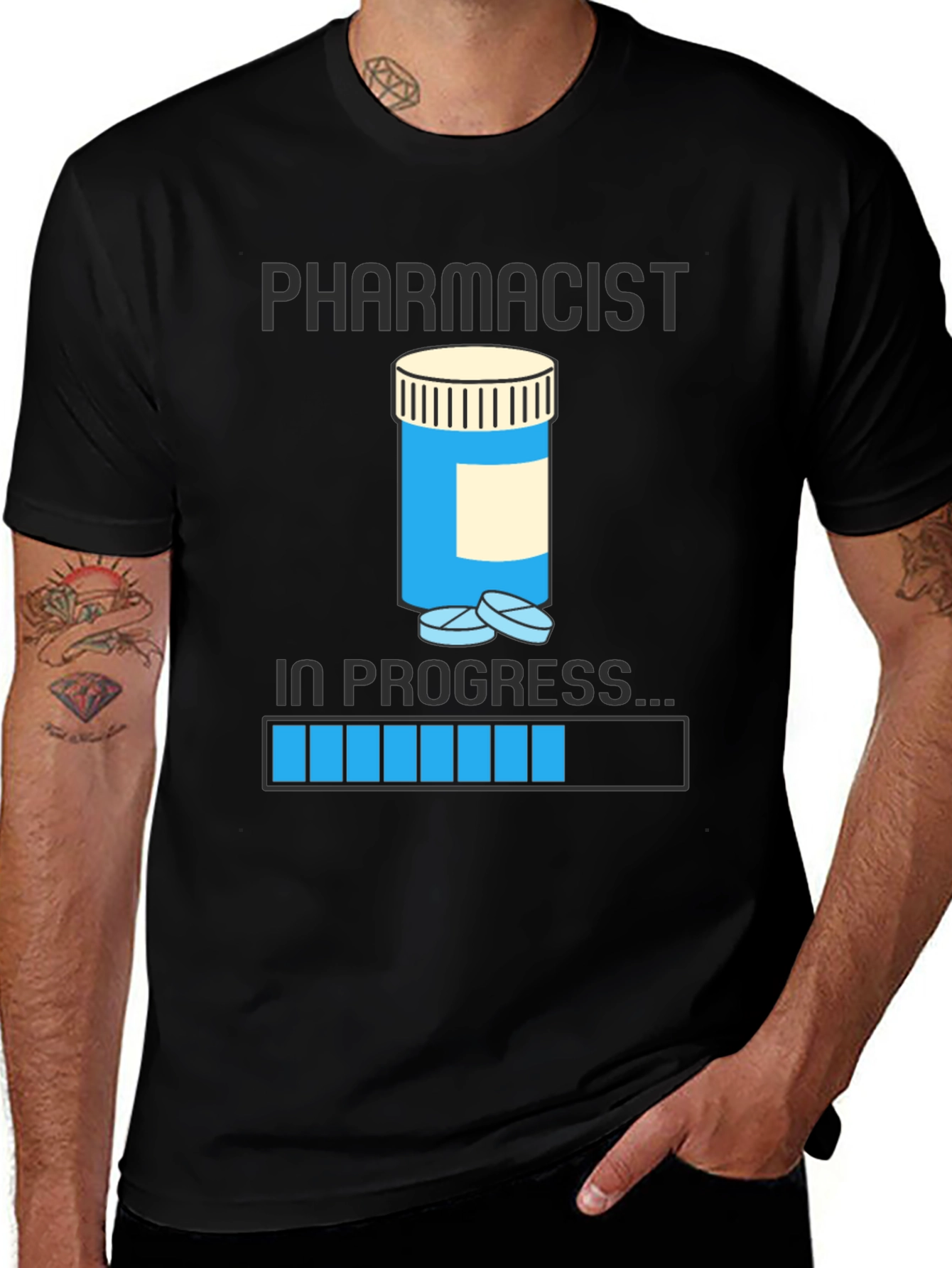Variant 4 of Pharmacist in Progress T-Shirt, Pill Bottle Design