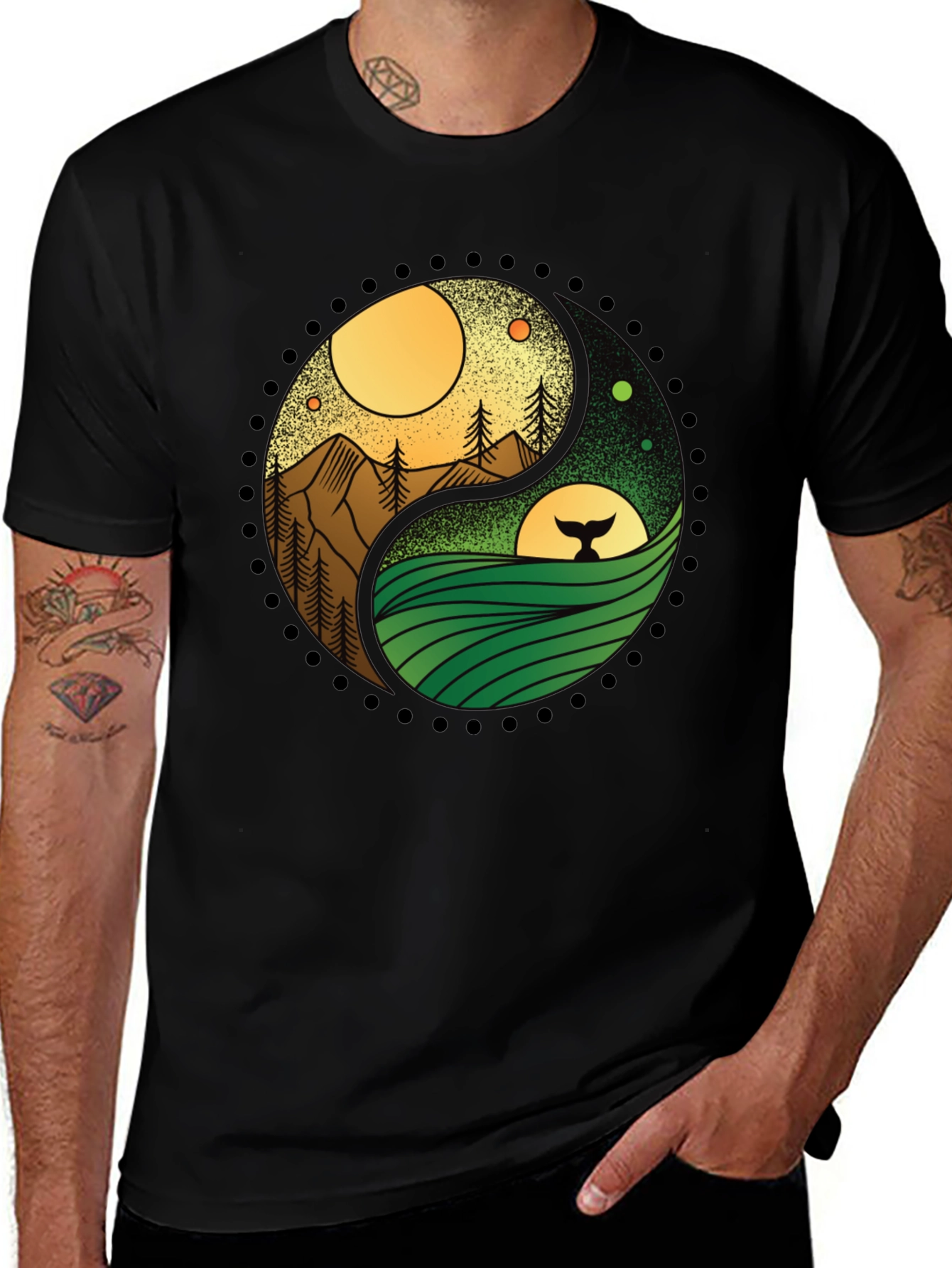 Variant 28 of Yin Yang Nature T-Shirt - Mountain & Ocean Design