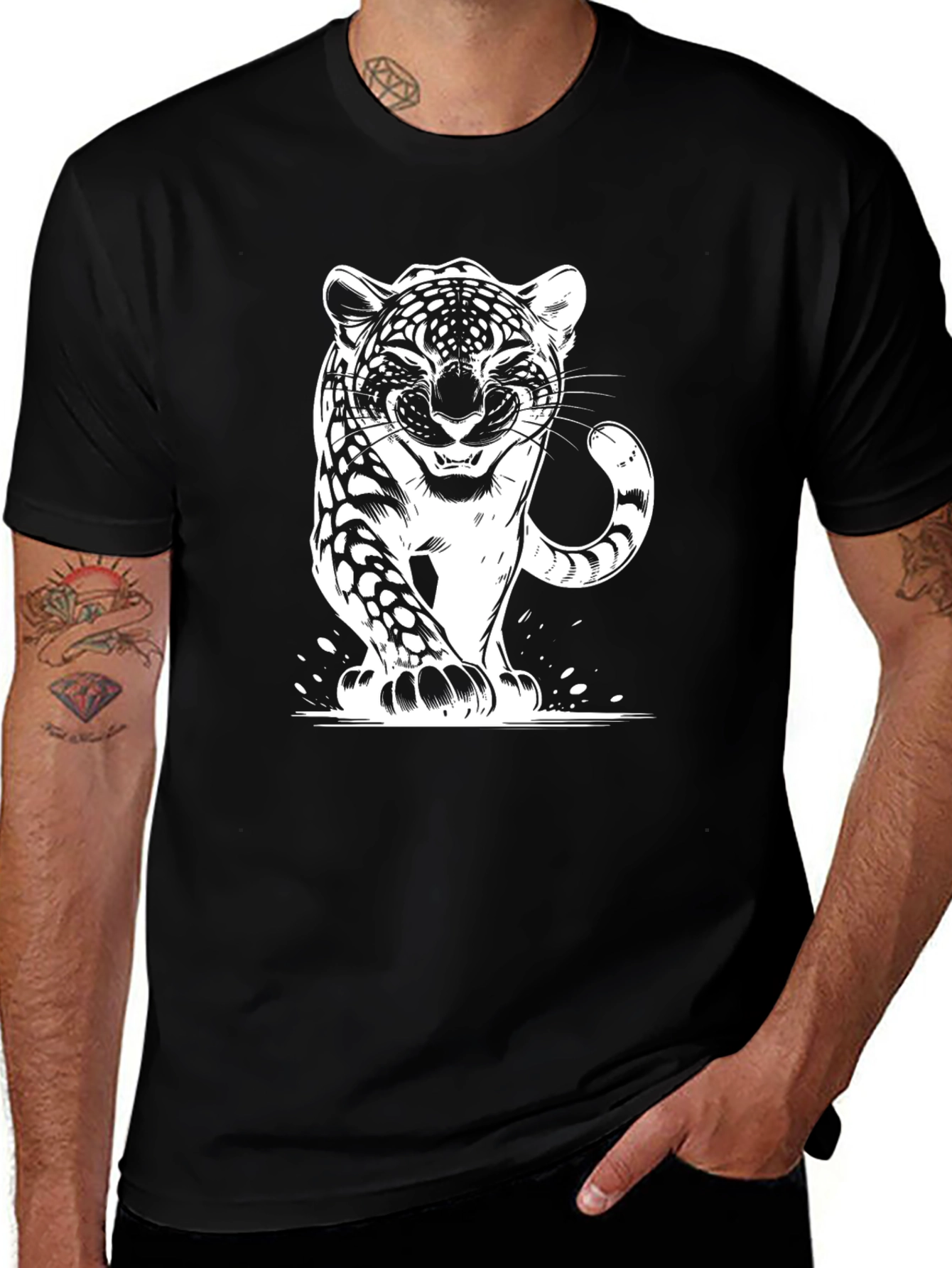 Variant 10 of Cool Cat Tee: Graphic Leopard Print Black T-Shirt