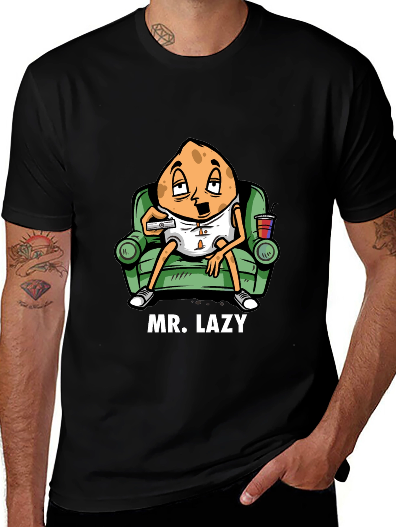 Variant 24 of Mr. Lazy Cartoon Graphic Black T-Shirt